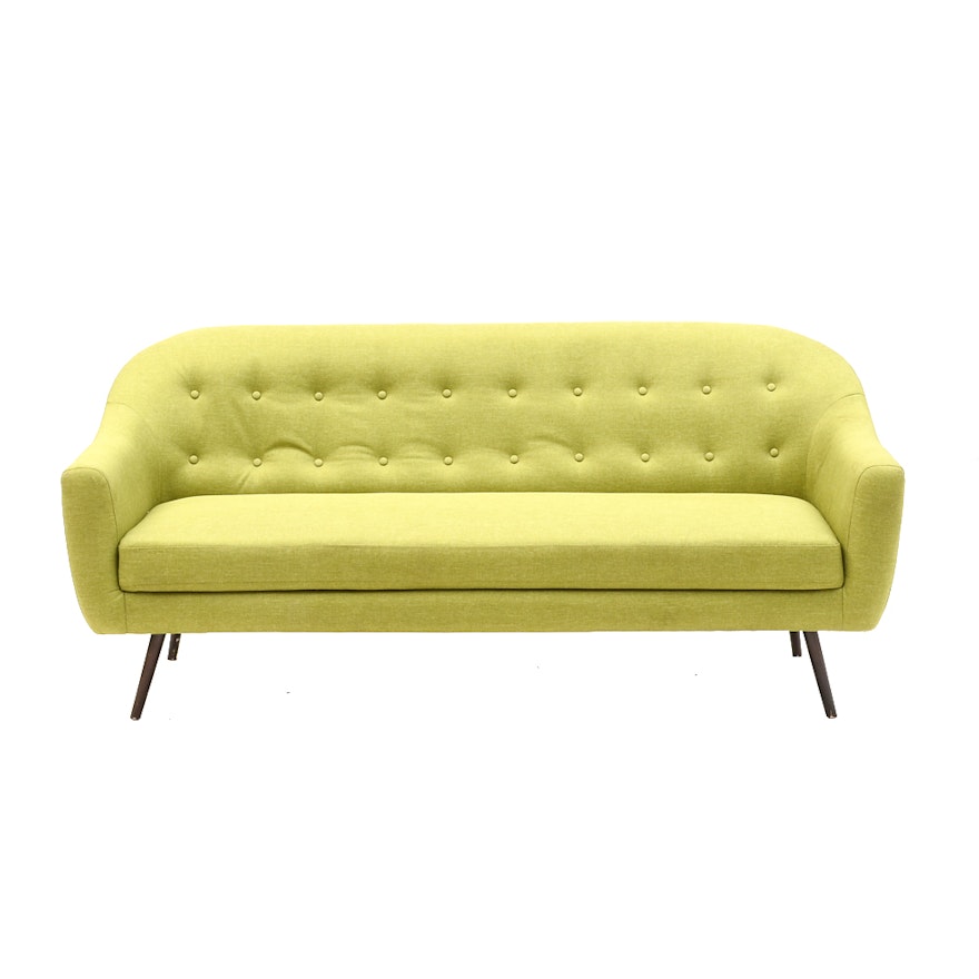 Mid Century Modern Style Green Button Tufted Sofa