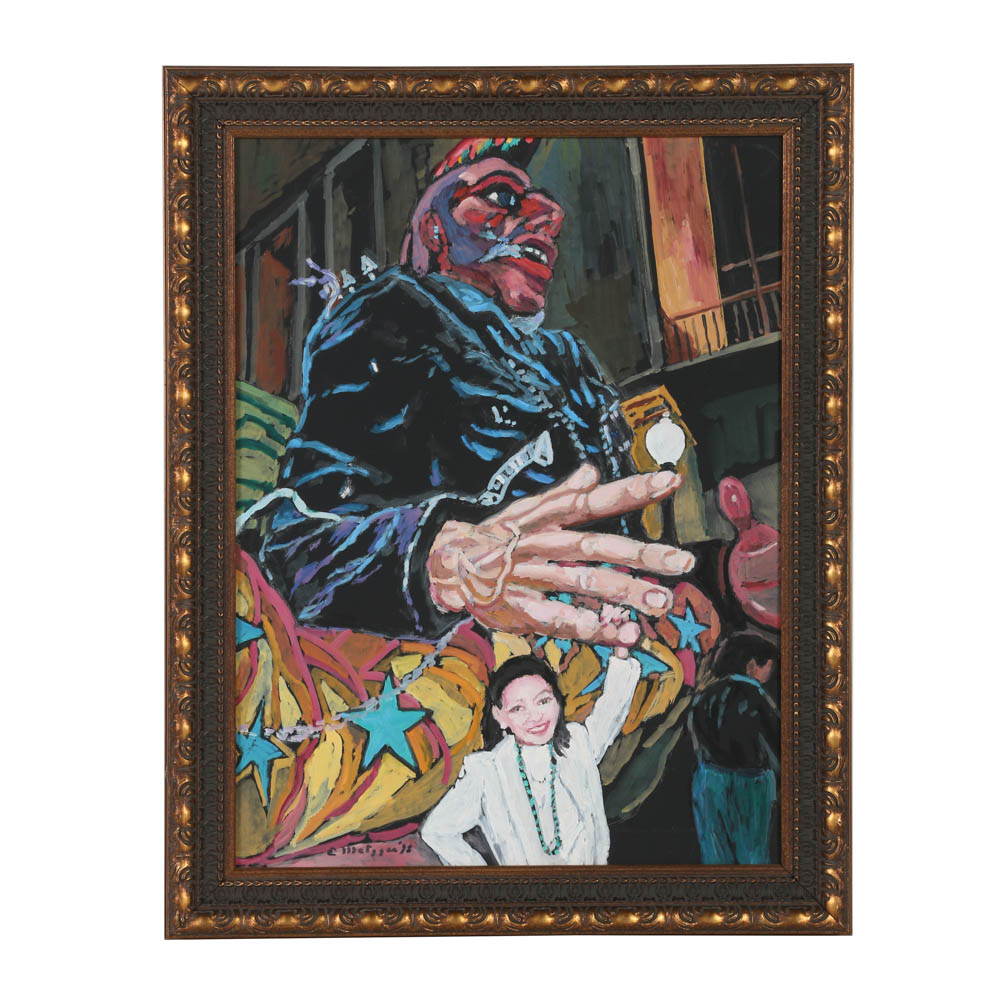 Evelyn Borchard Metzger Oil Painting on Board Paradel Street Scene