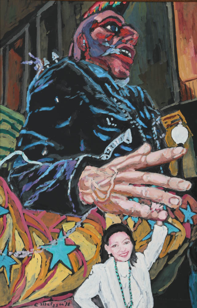 Evelyn Borchard Metzger Oil Painting on Board Paradel Street Scene