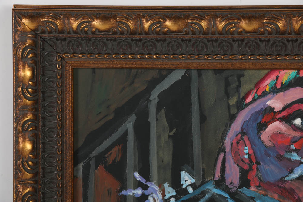 Evelyn Borchard Metzger Oil Painting on Board Paradel Street Scene