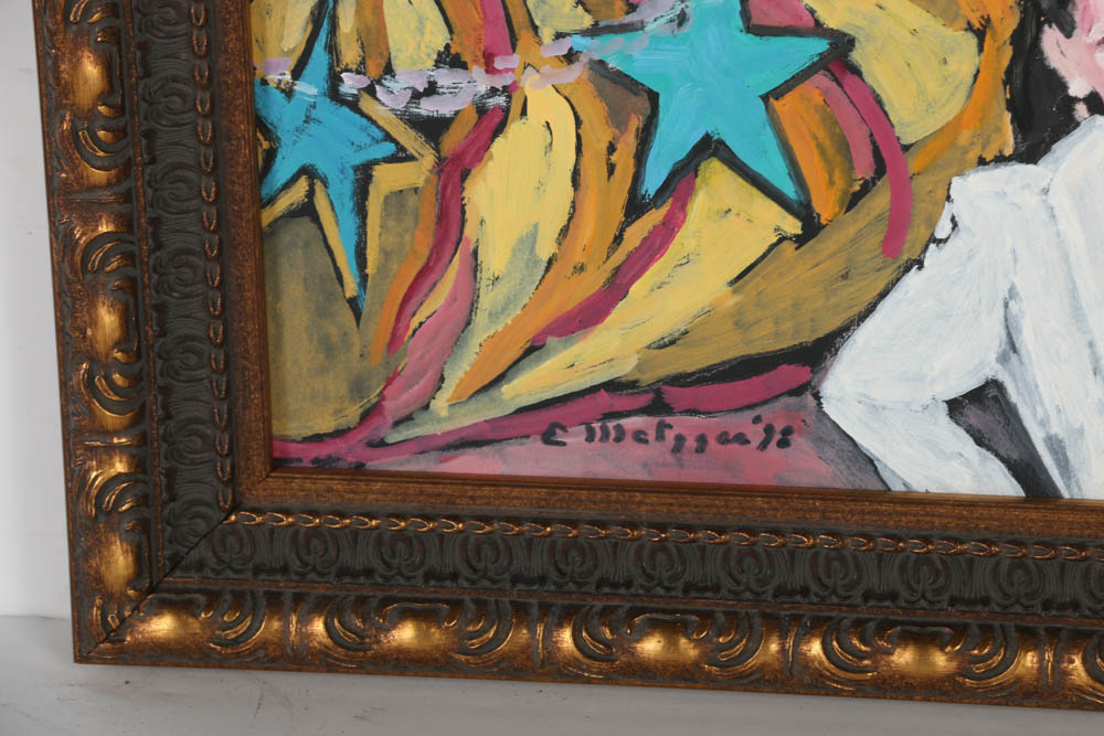 Evelyn Borchard Metzger Oil Painting on Board Paradel Street Scene