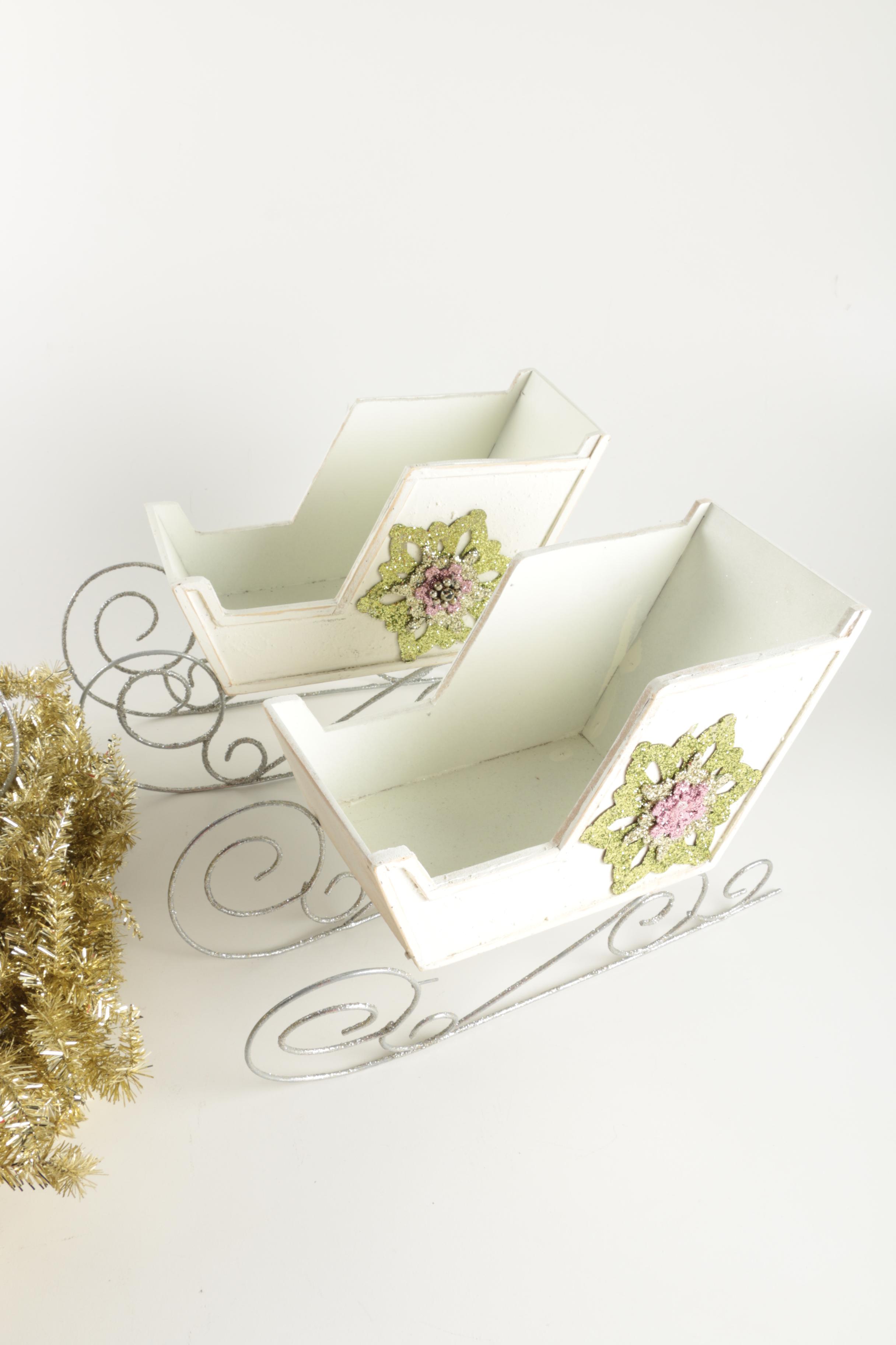 Gold Metallic Wreath and Wooden Decorative Sleds