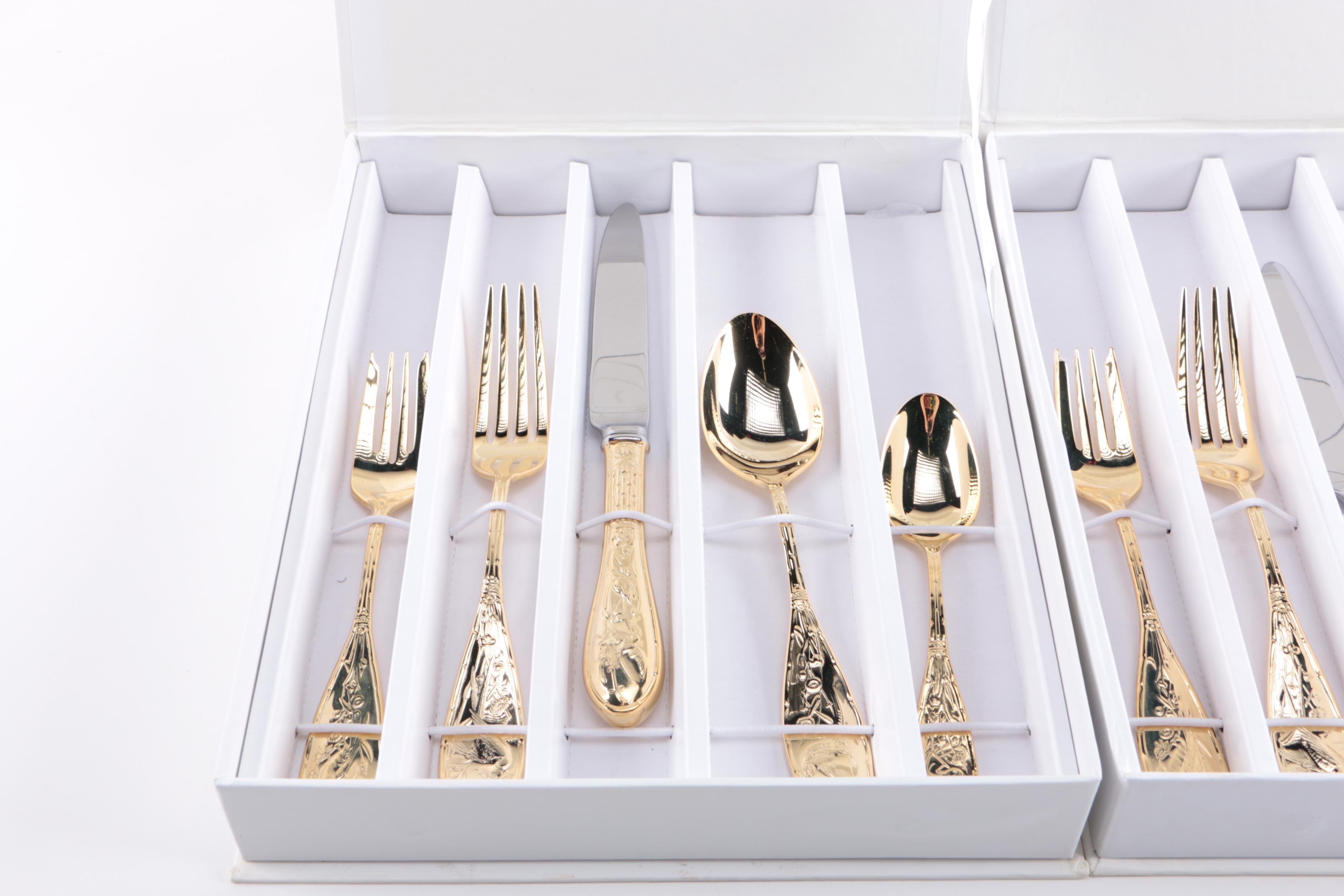 Ricci Gold Tone "Japanese Bird" Stainless Steel Flatware