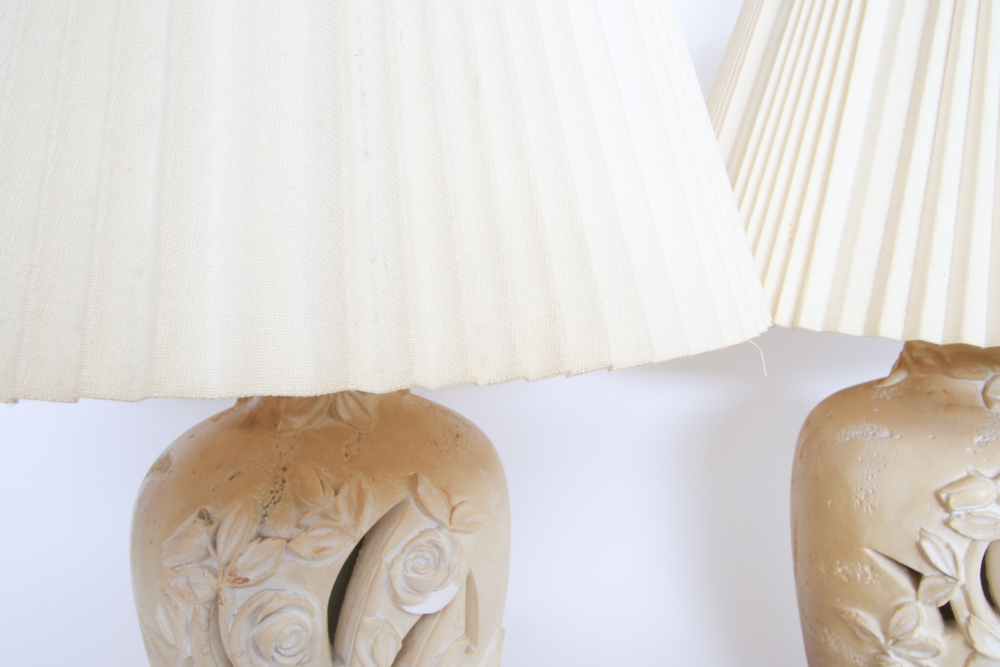 Pair of Ceramic Table Lamps with Rose Motif