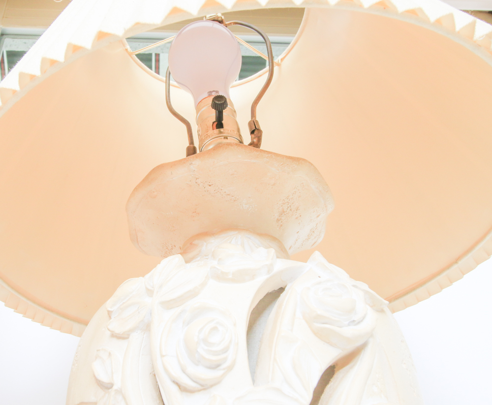 Pair of Ceramic Table Lamps with Rose Motif