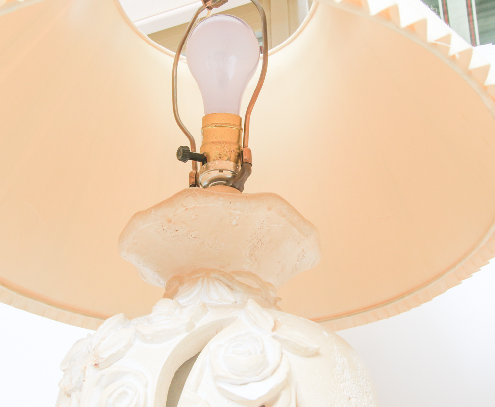 Pair of Ceramic Table Lamps with Rose Motif