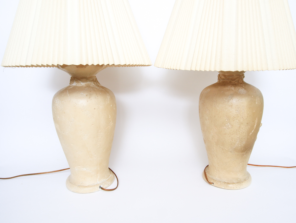 Pair of Ceramic Table Lamps with Rose Motif