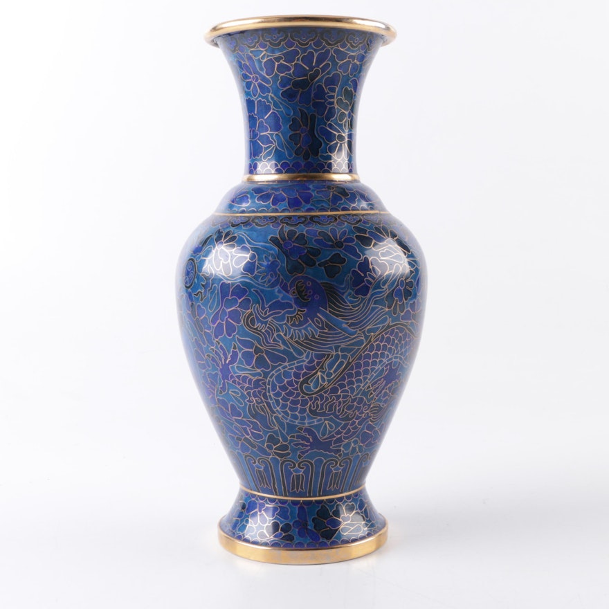 Blue Cloisonné East Asian Style Brass Vase