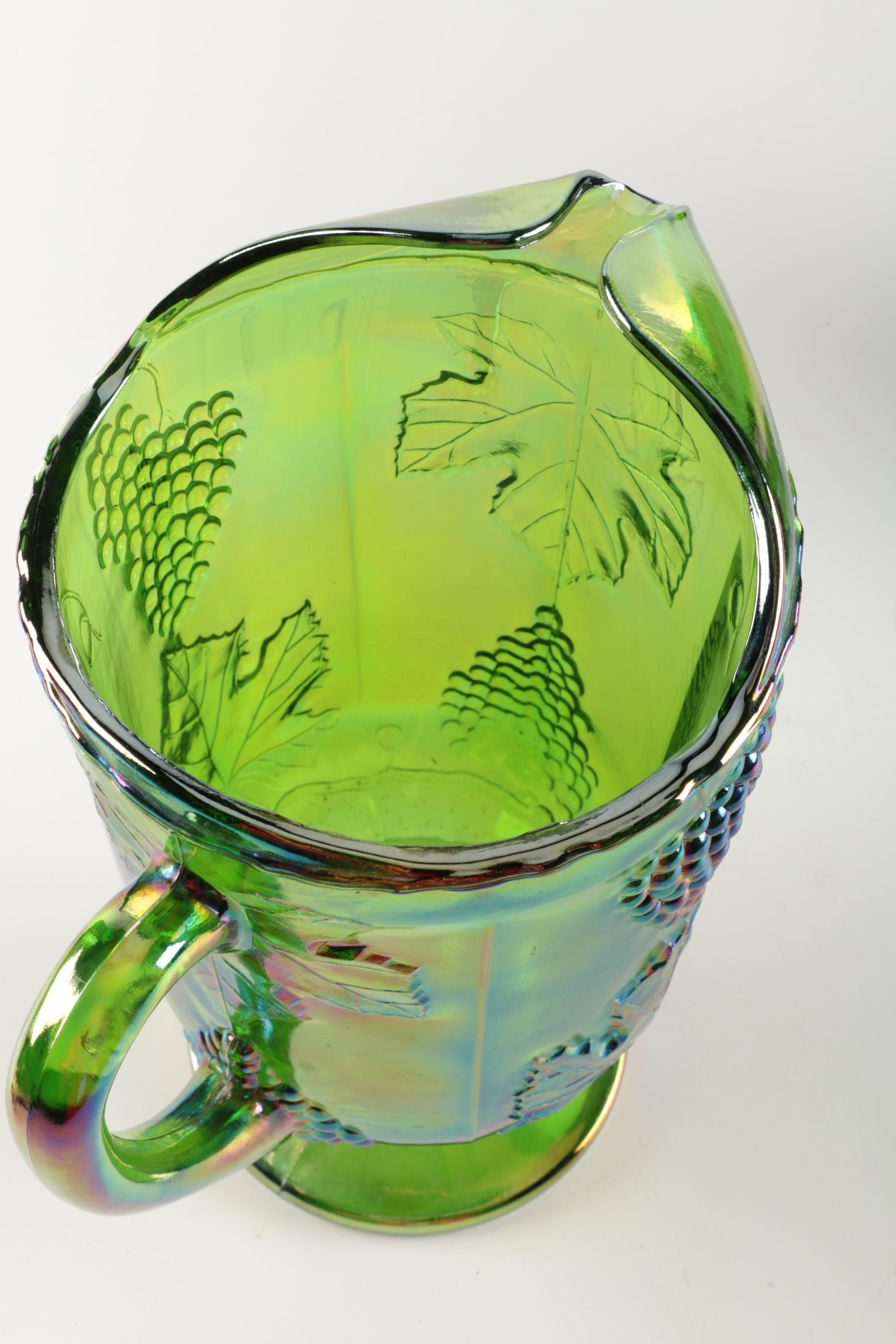 Glass and Ceramic Pitchers Including India Glass "Harvest" and Fiesta Ware