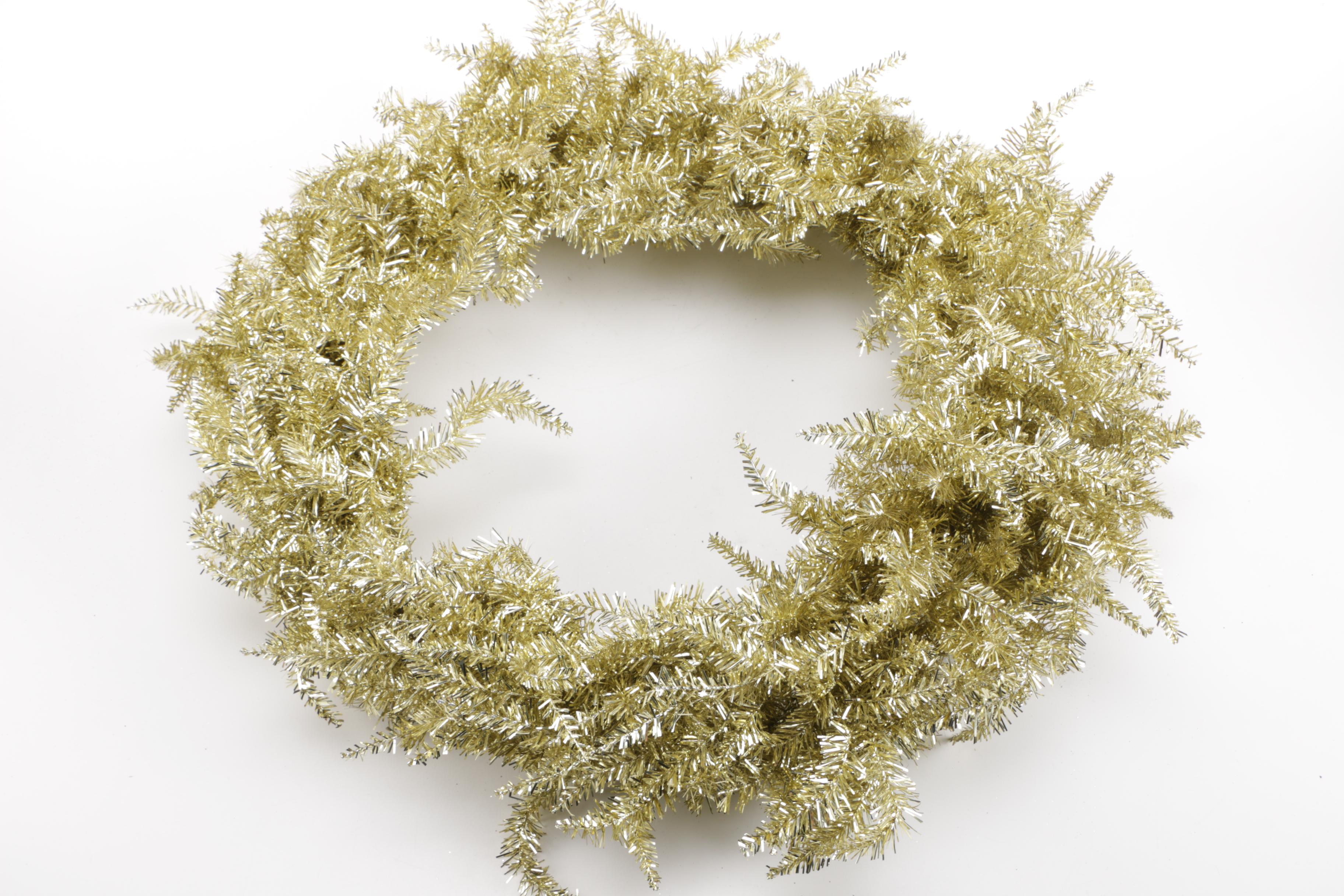 Gold Metallic Wreath and Wooden Decorative Sleds