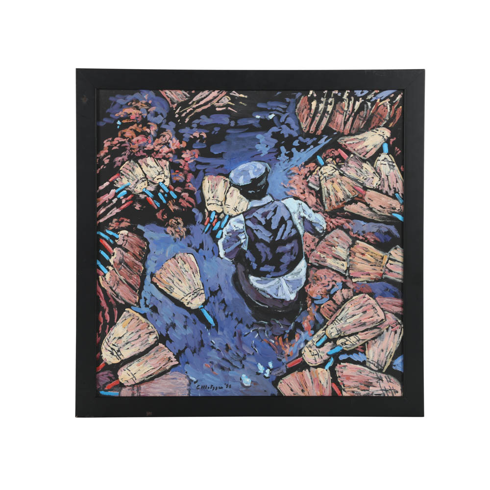 Evelyn Borchard Metzger Oil Painting on Board "Istanbul Broom Market"