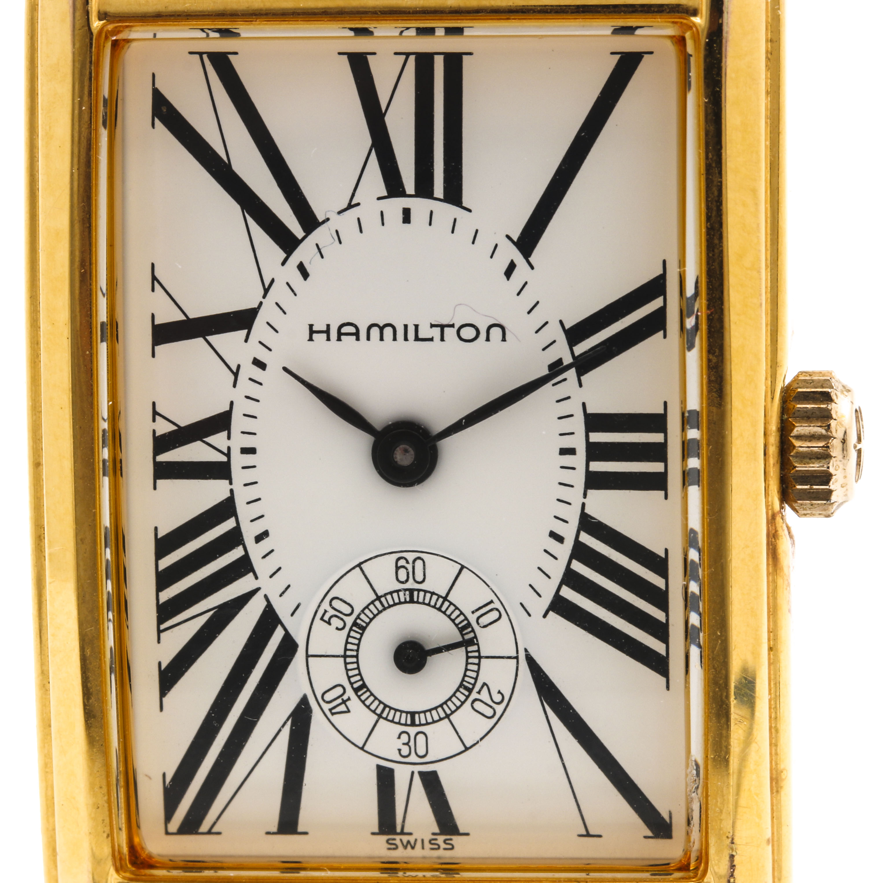 Hamilton Gold Tone Watch with Black Leather Strap