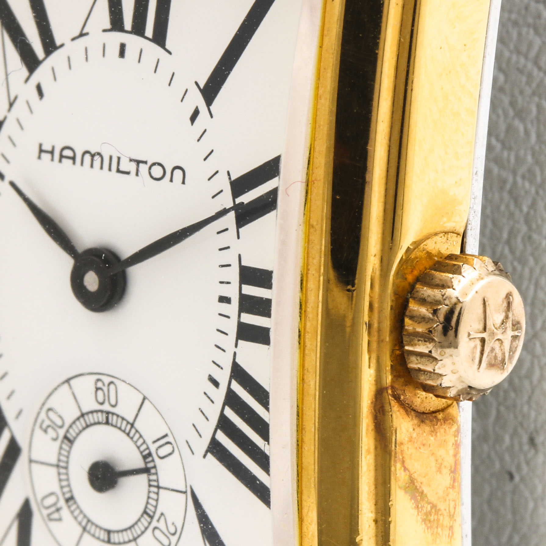 Hamilton Gold Tone Watch with Black Leather Strap
