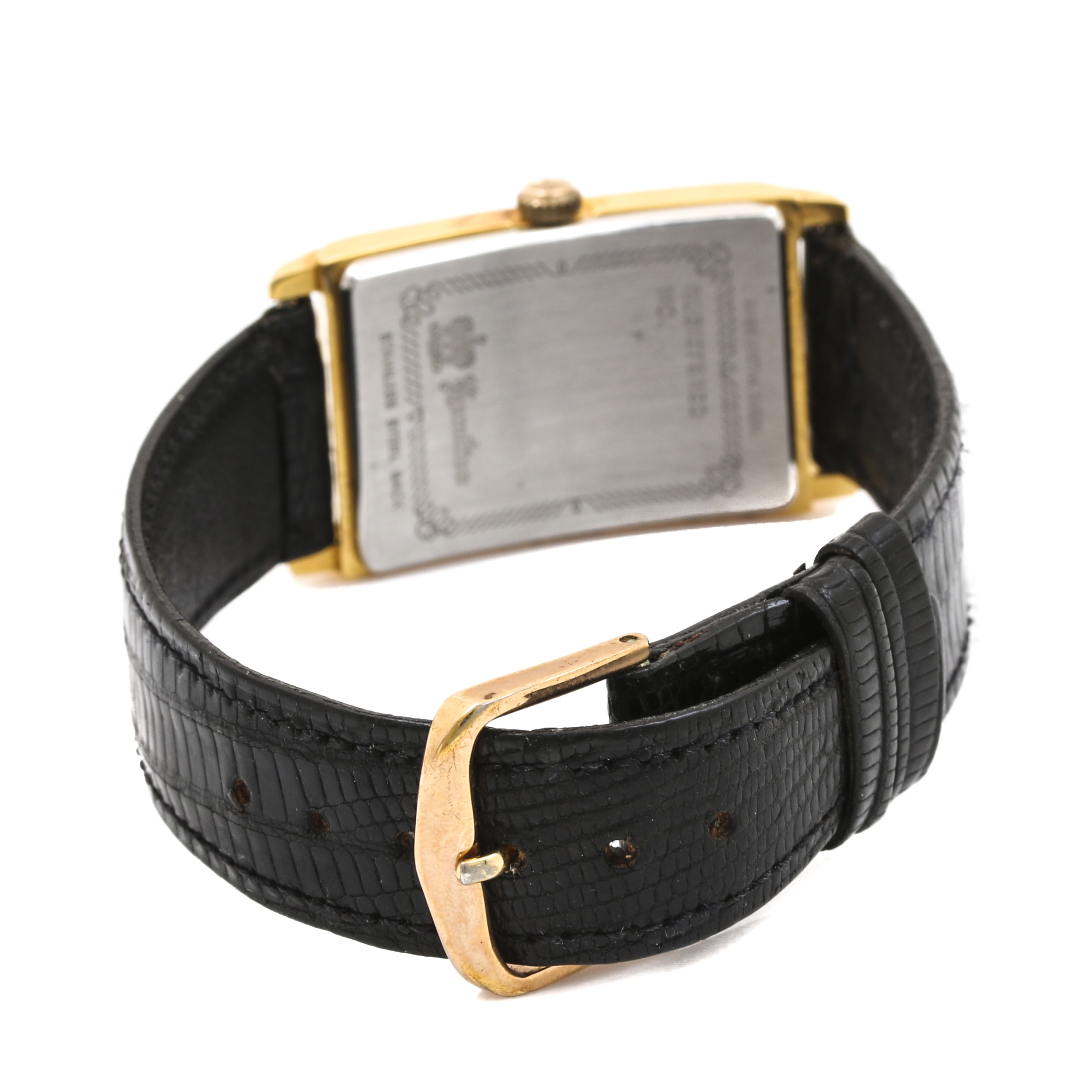 Hamilton Gold Tone Watch with Black Leather Strap