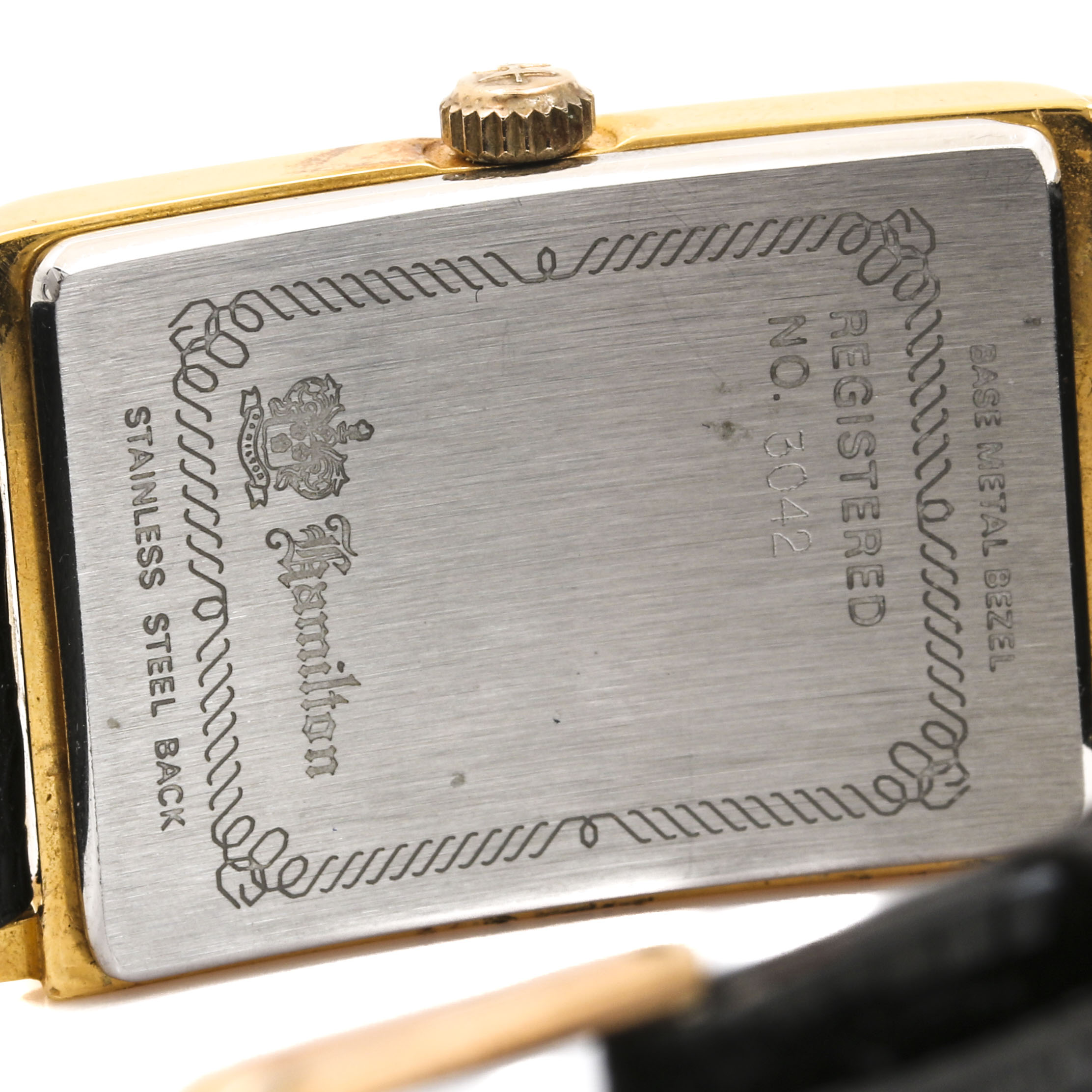 Hamilton Gold Tone Watch with Black Leather Strap