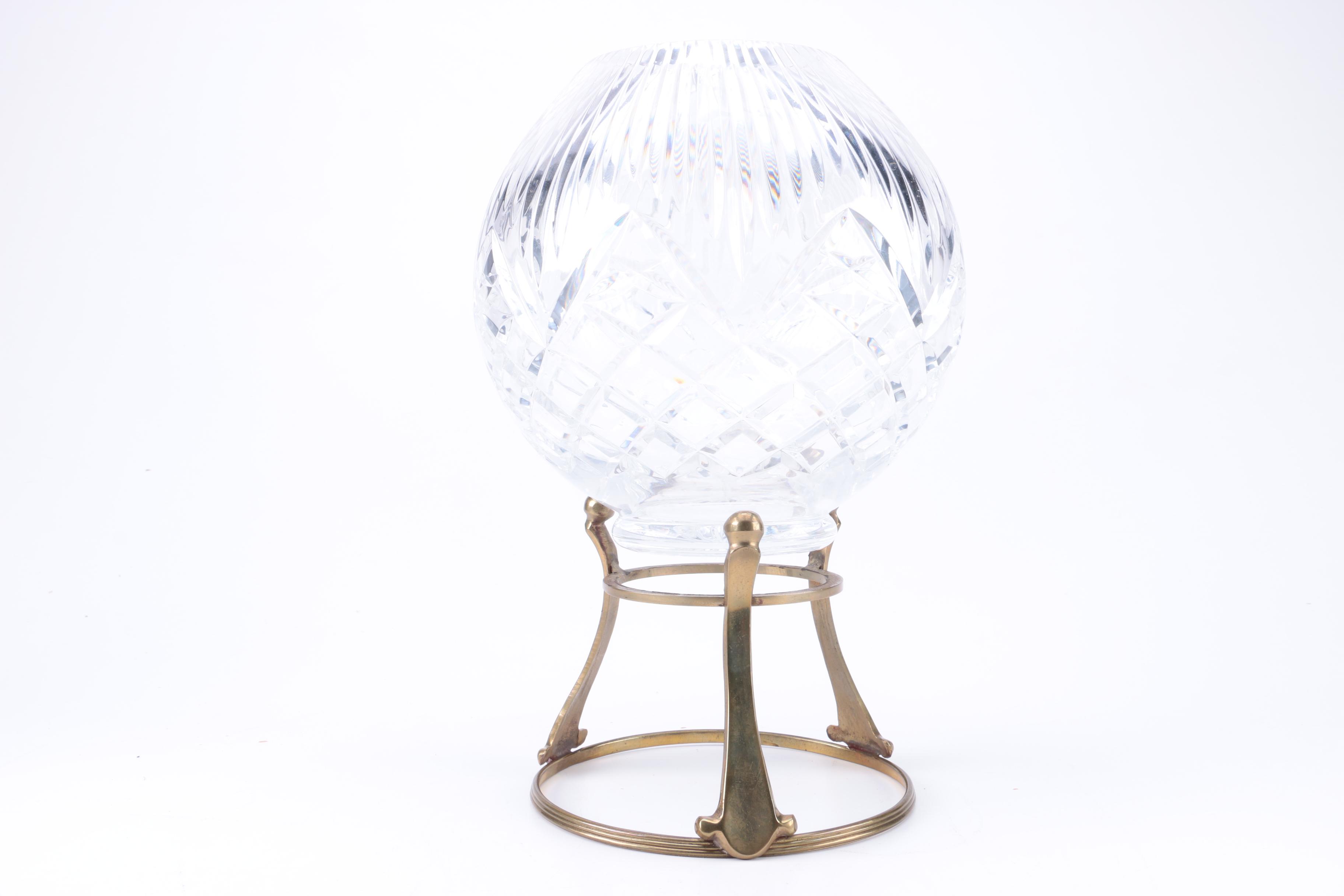 Decorative Cut Crystal Bowls and Brass Stands