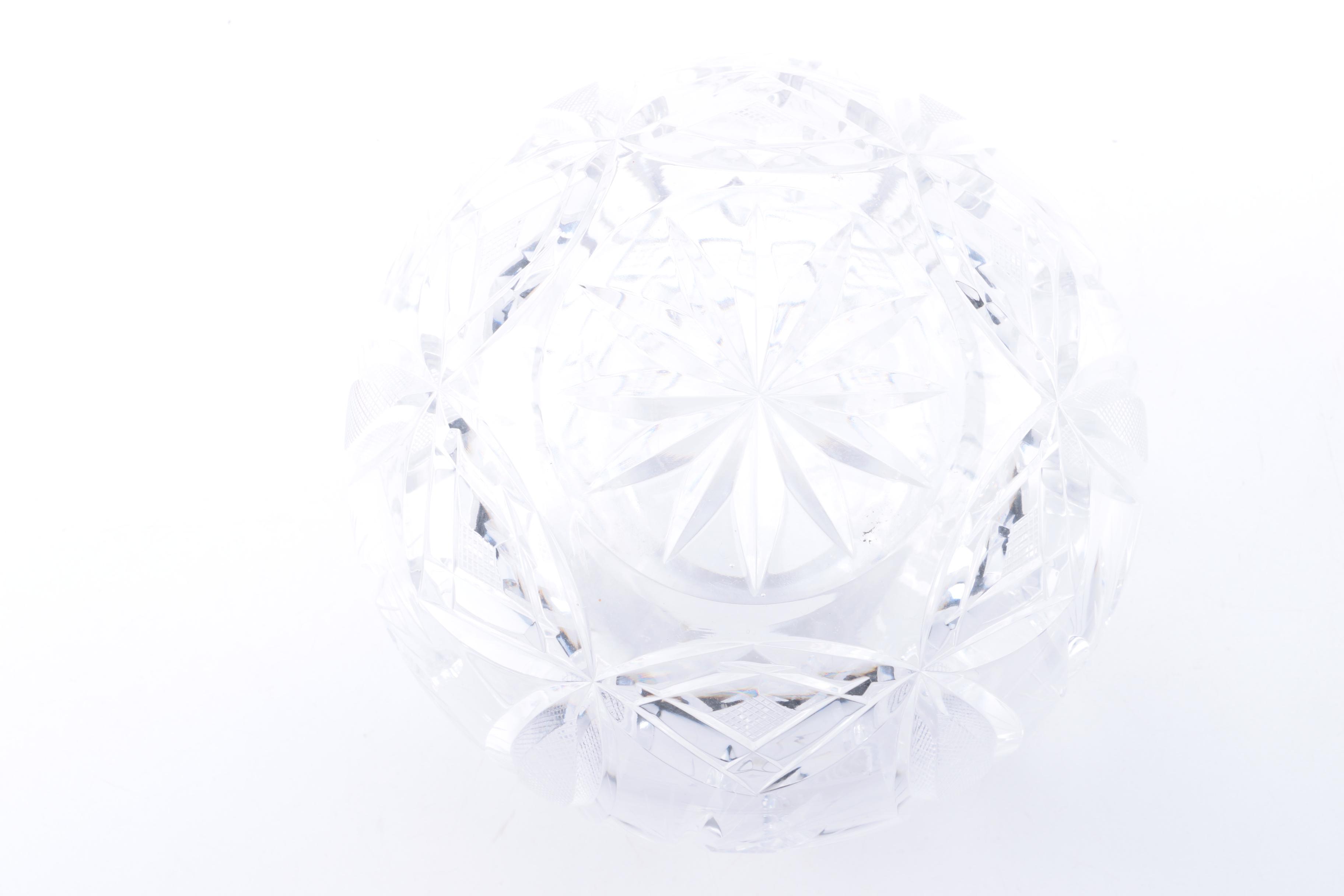 Decorative Cut Crystal Bowls and Brass Stands