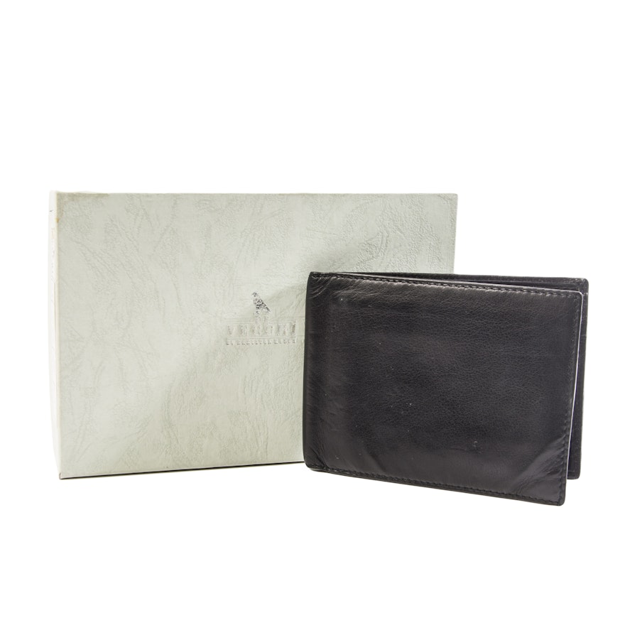 De Vecchi Black Leather Bi-Fold Wallet