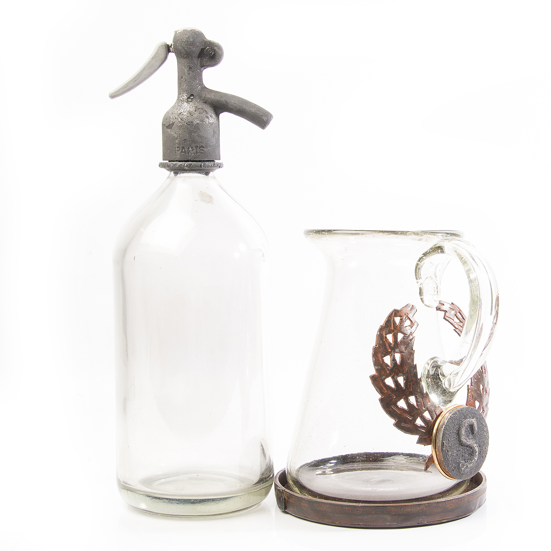 Jan Barboglio Pitcher and Vintage Seltzer Bottle