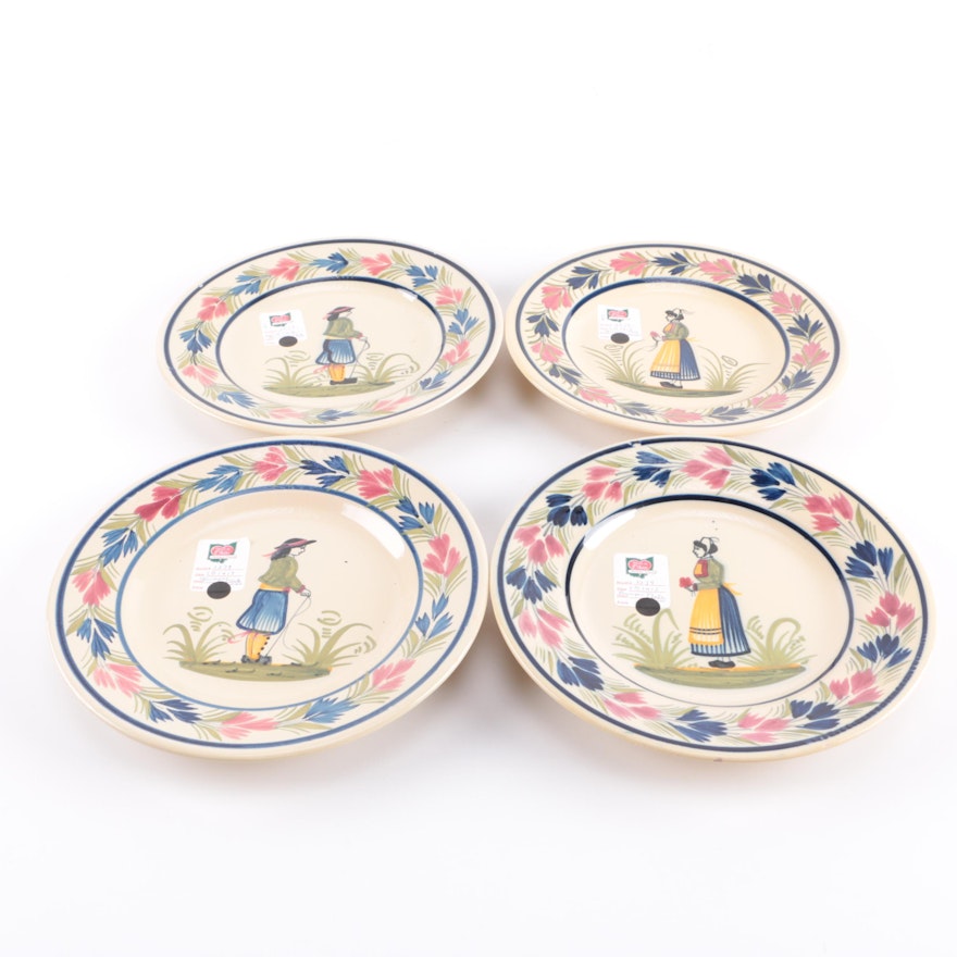 Quimper Faïence Hand-Painted Ceramic Salad Plates