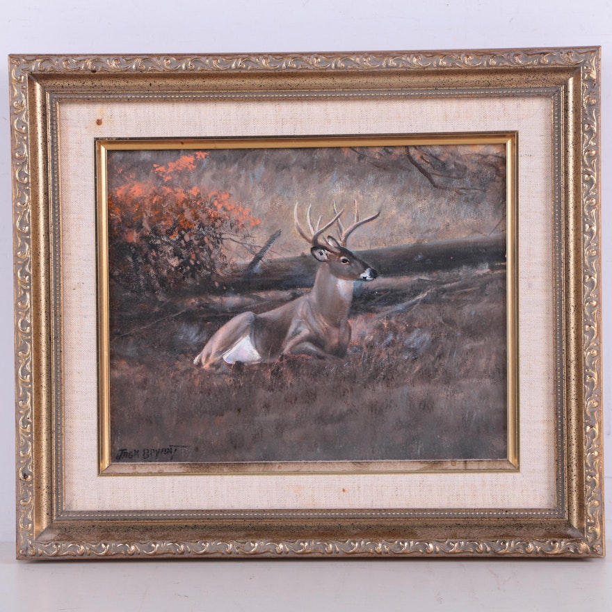Jack Bryant Acrylic on Canvas of Stag at Rest.