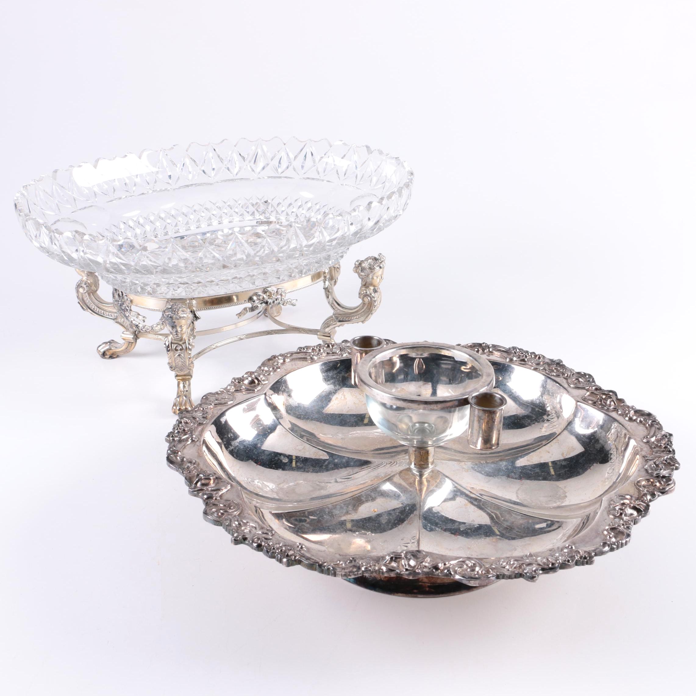 Sheridan Silver Plate Lazy Susan Appetizer Tray and Silver Plate Bowl on Stand