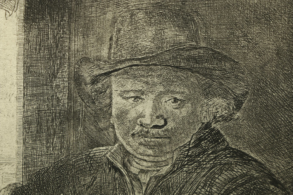 Rembrandt Restrike of an Etching "Self Portrait Drawing at a Window"