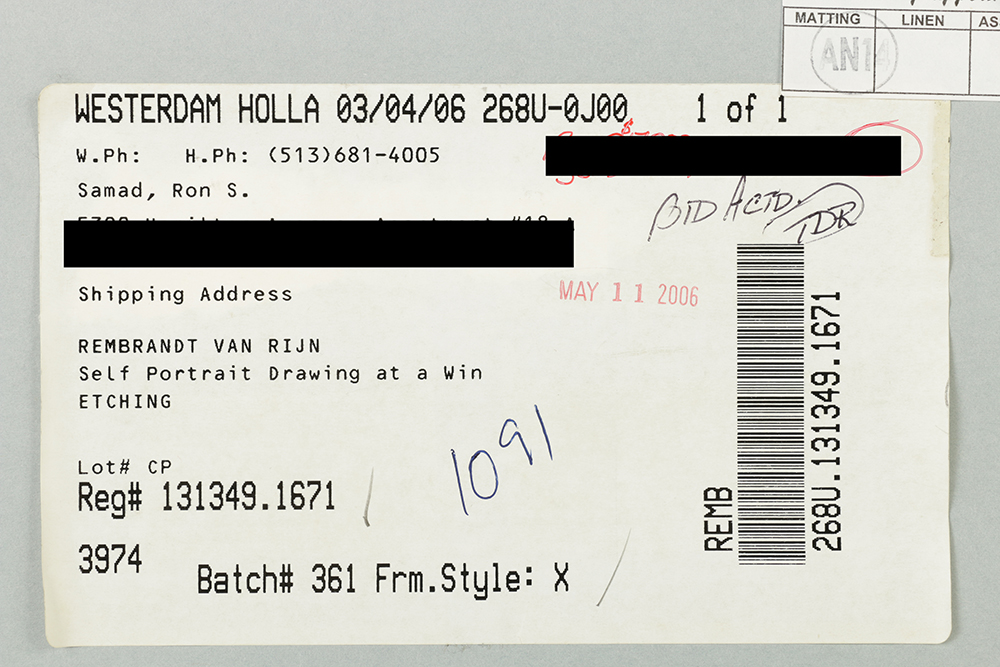 Rembrandt Restrike of an Etching "Self Portrait Drawing at a Window"