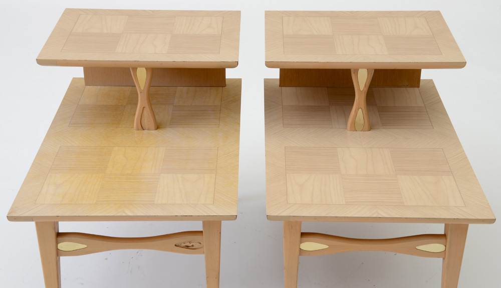 Pair of Mid Century Modern Blonde Wood End Tables by Lane