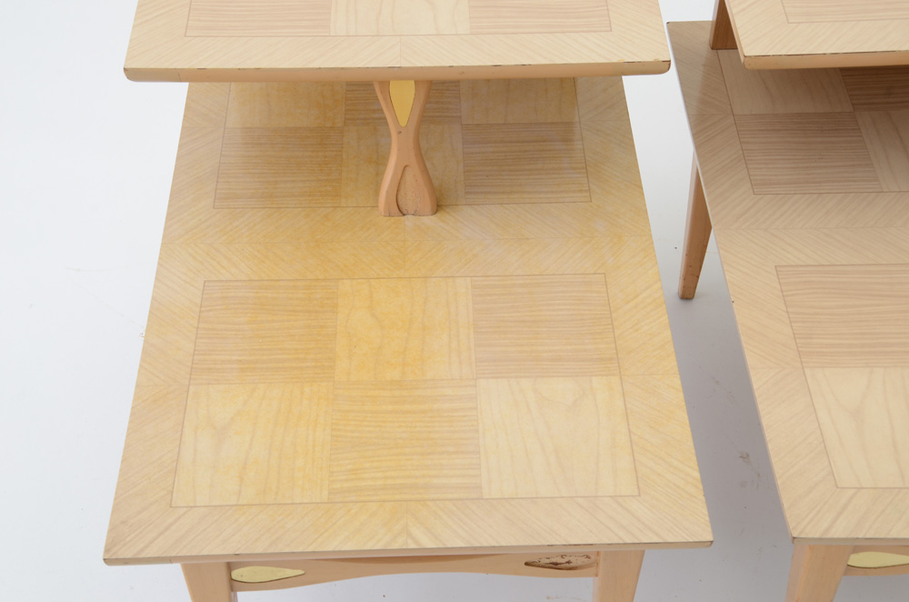 Pair of Mid Century Modern Blonde Wood End Tables by Lane