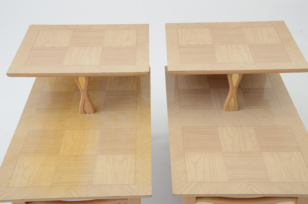 Pair of Mid Century Modern Blonde Wood End Tables by Lane