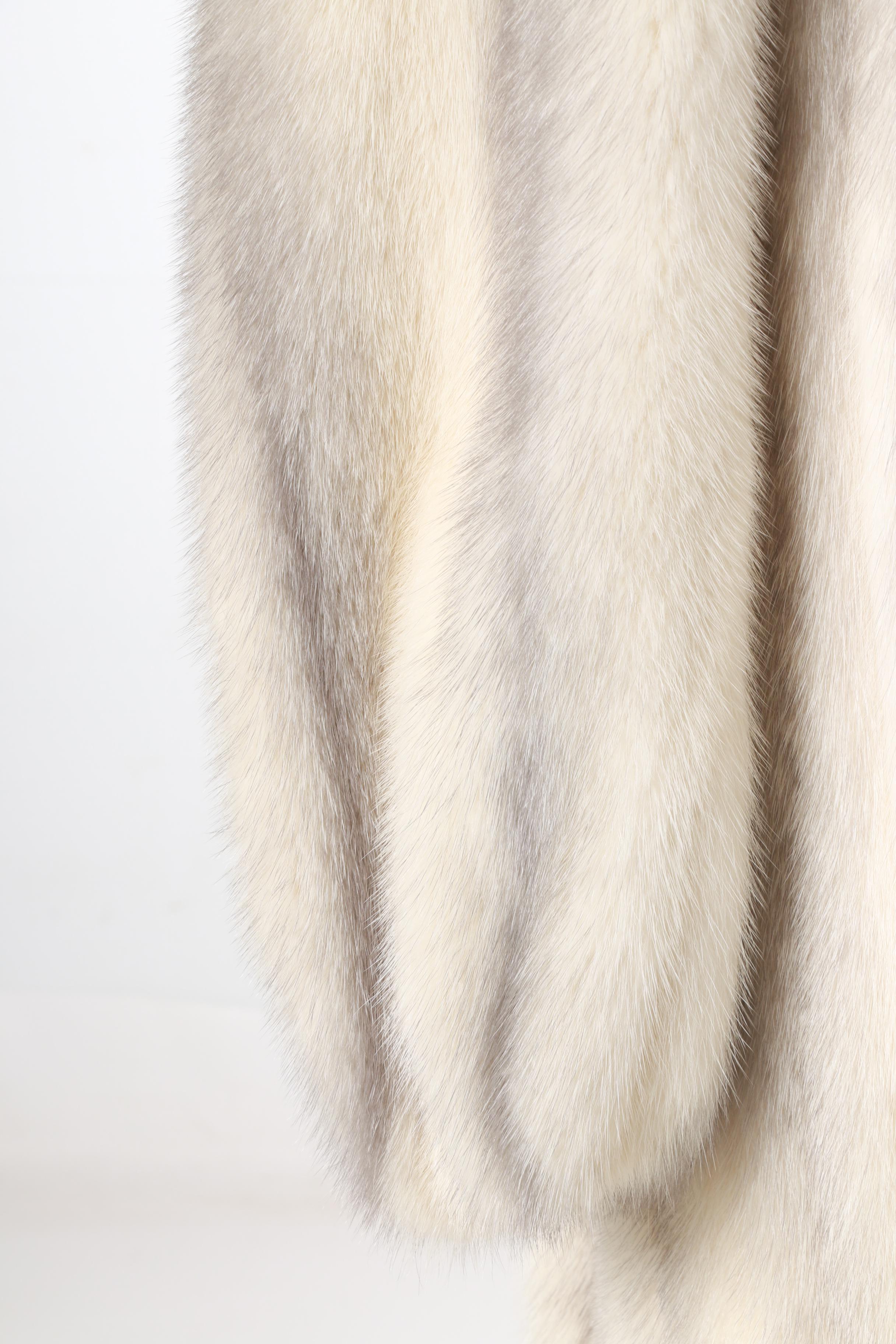 Full Length Ferret Fur Coat with Fox Fur Trim