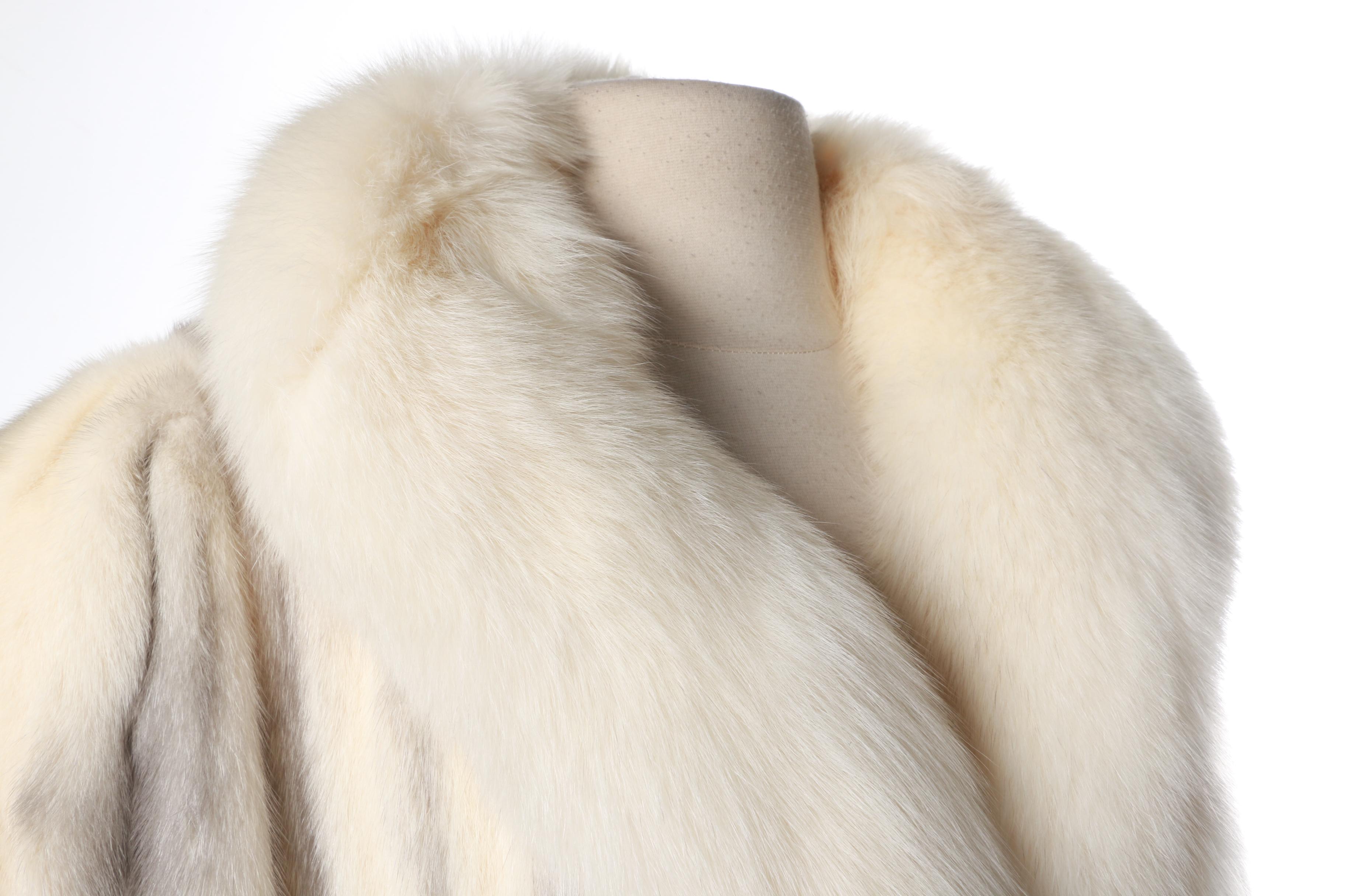Full Length Ferret Fur Coat with Fox Fur Trim