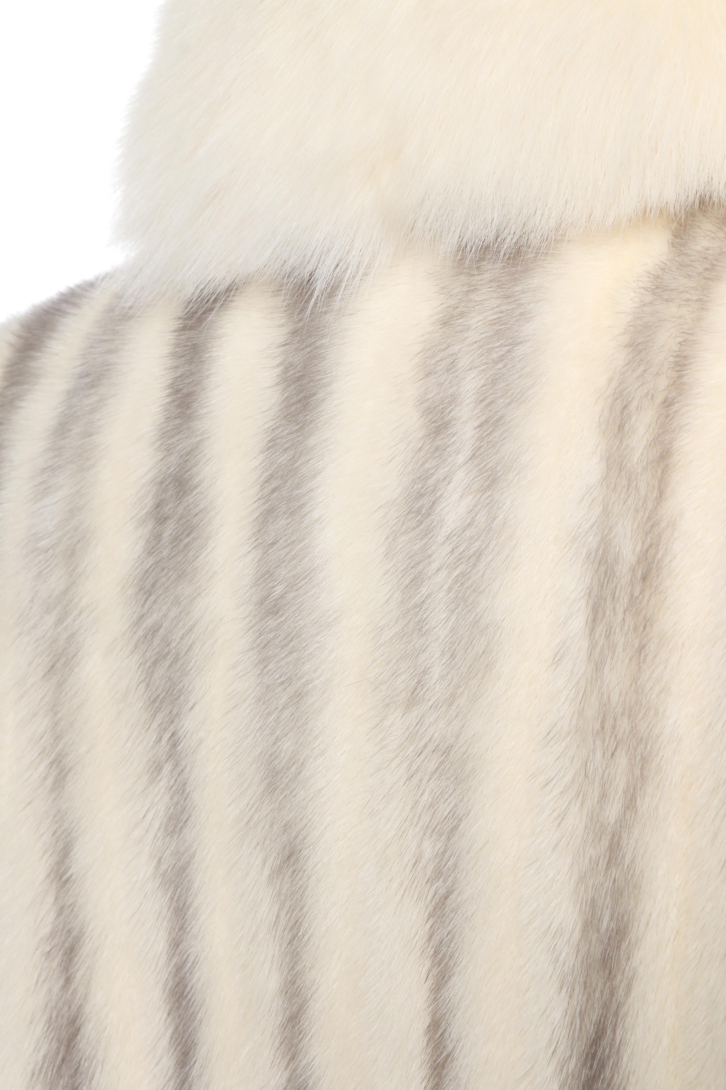 Full Length Ferret Fur Coat with Fox Fur Trim