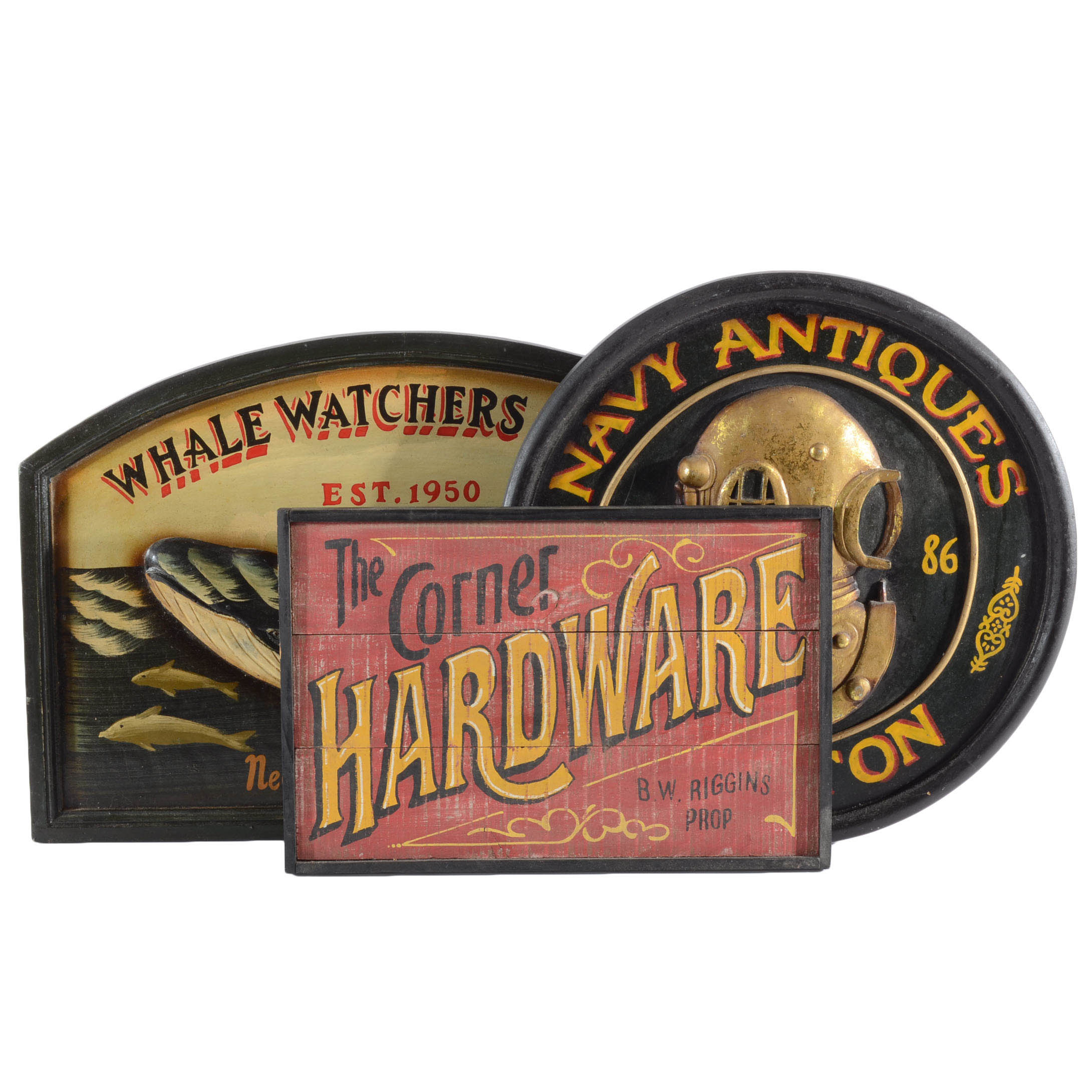 Collection of Vintage-Style Hand-Painted Wooden Signs