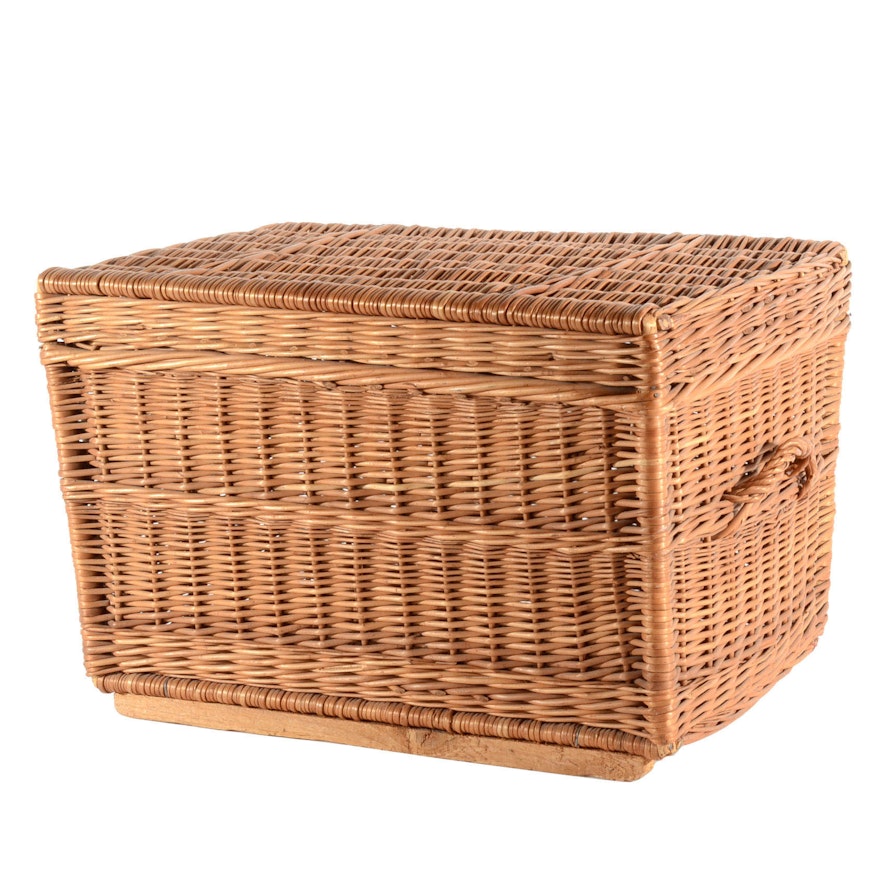 Woven Hinged-Lid Rattan Trunk