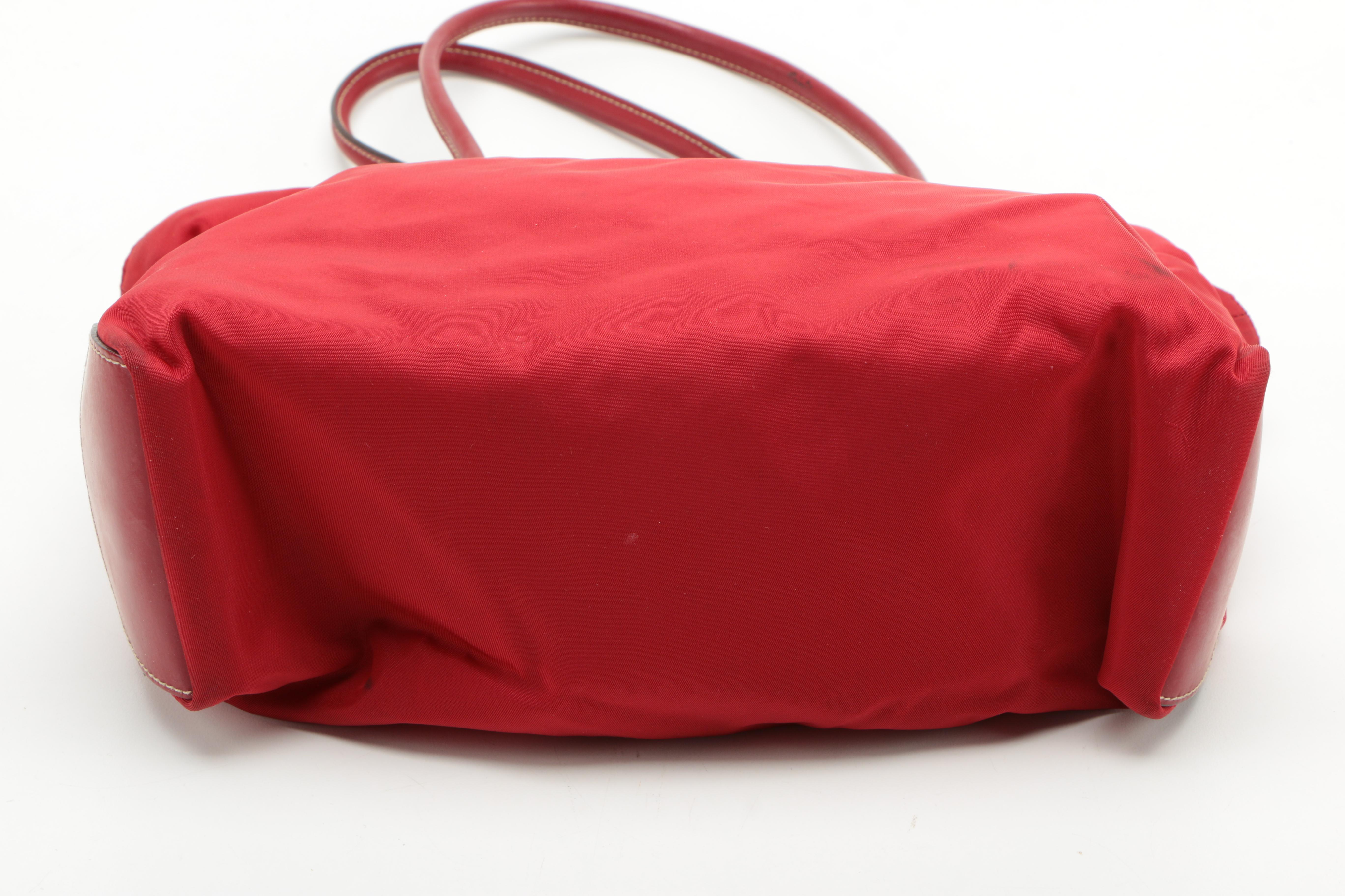 Prada Red Nylon Tote and Black Nylon Pouch