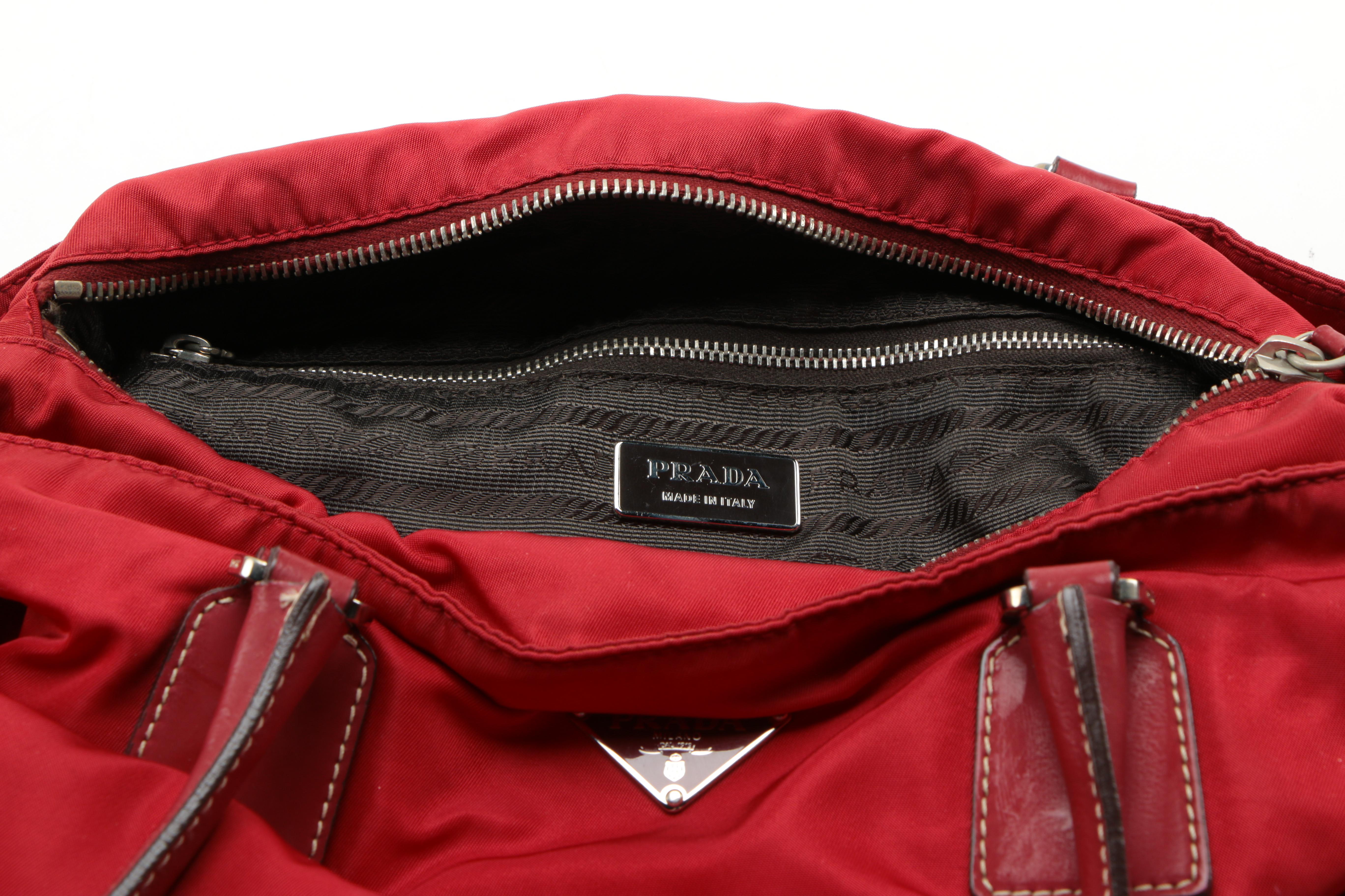 Prada Red Nylon Tote and Black Nylon Pouch