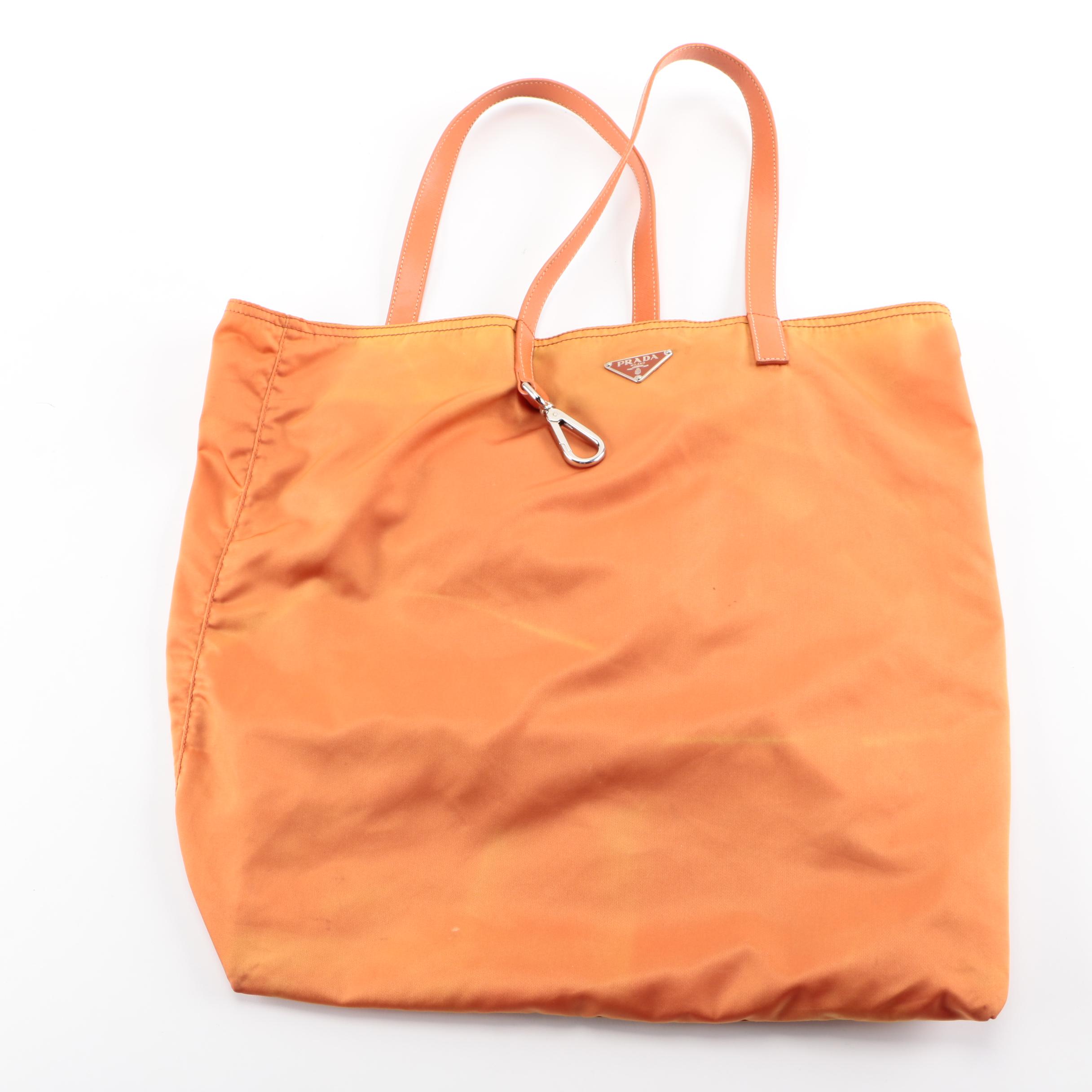 Prada Leather Trimmed Vela Nylon Tote