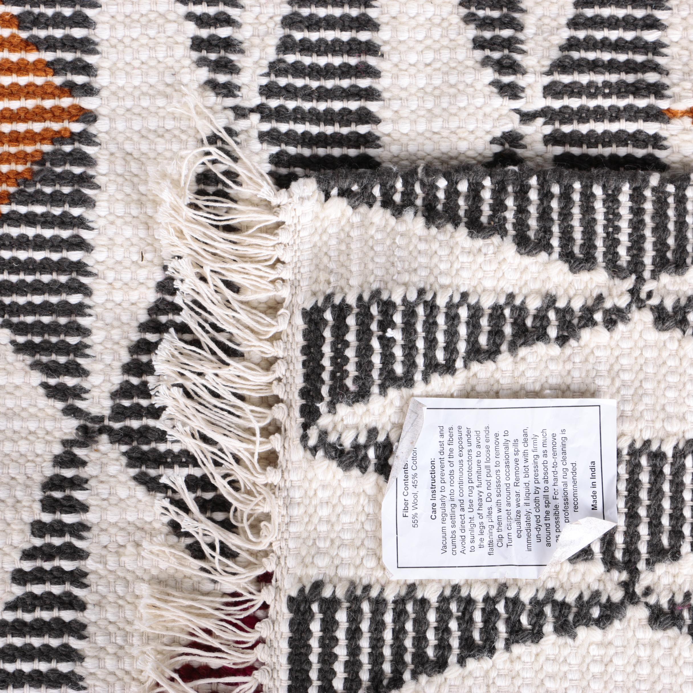 Handwoven Indian Wool and Cotton Area Rug