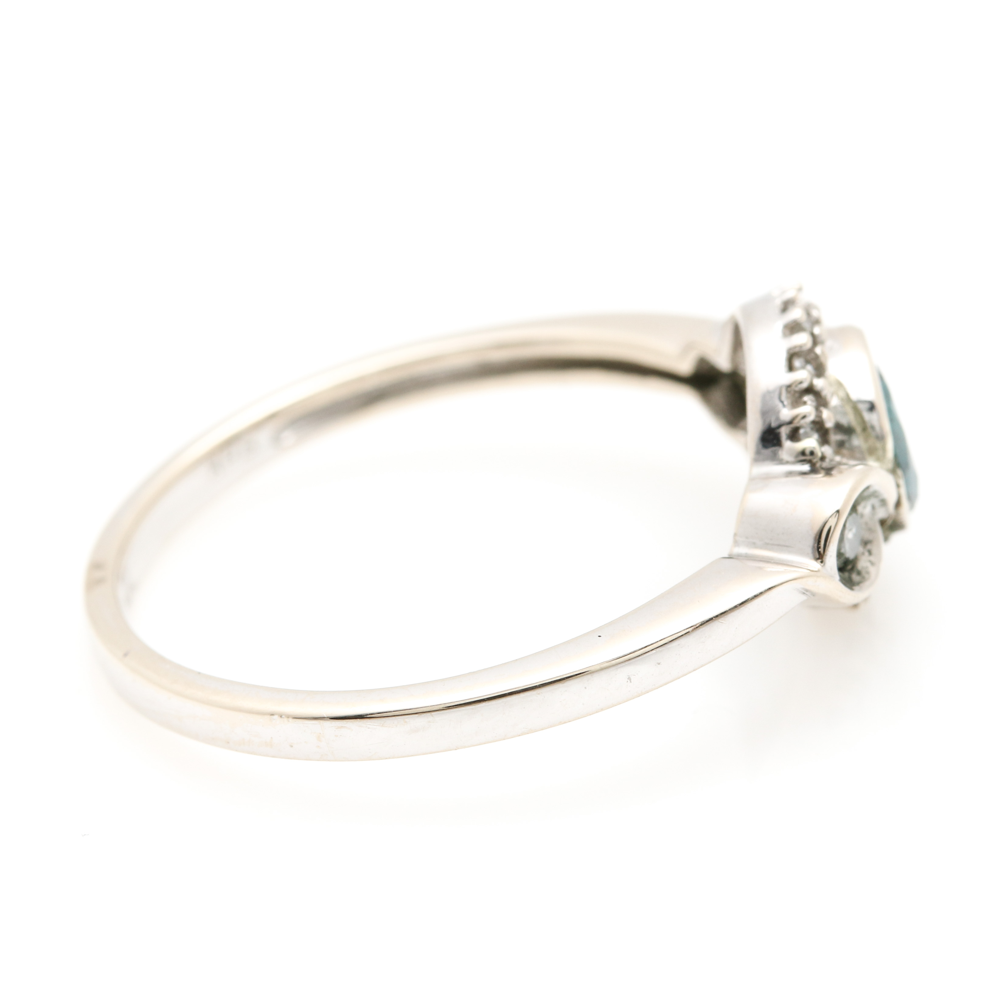 14K White Gold Blue Diamond and Diamond Ring