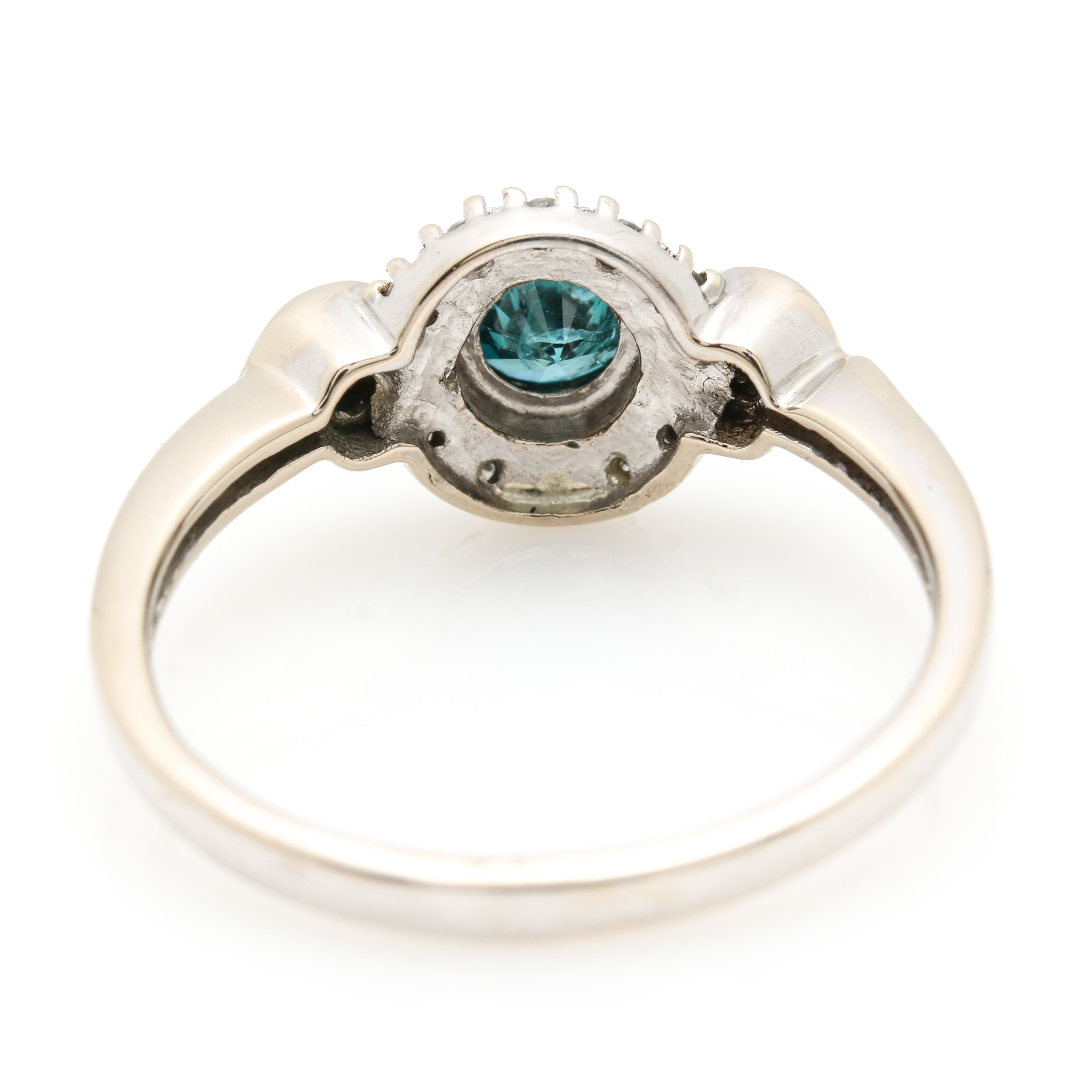 14K White Gold Blue Diamond and Diamond Ring