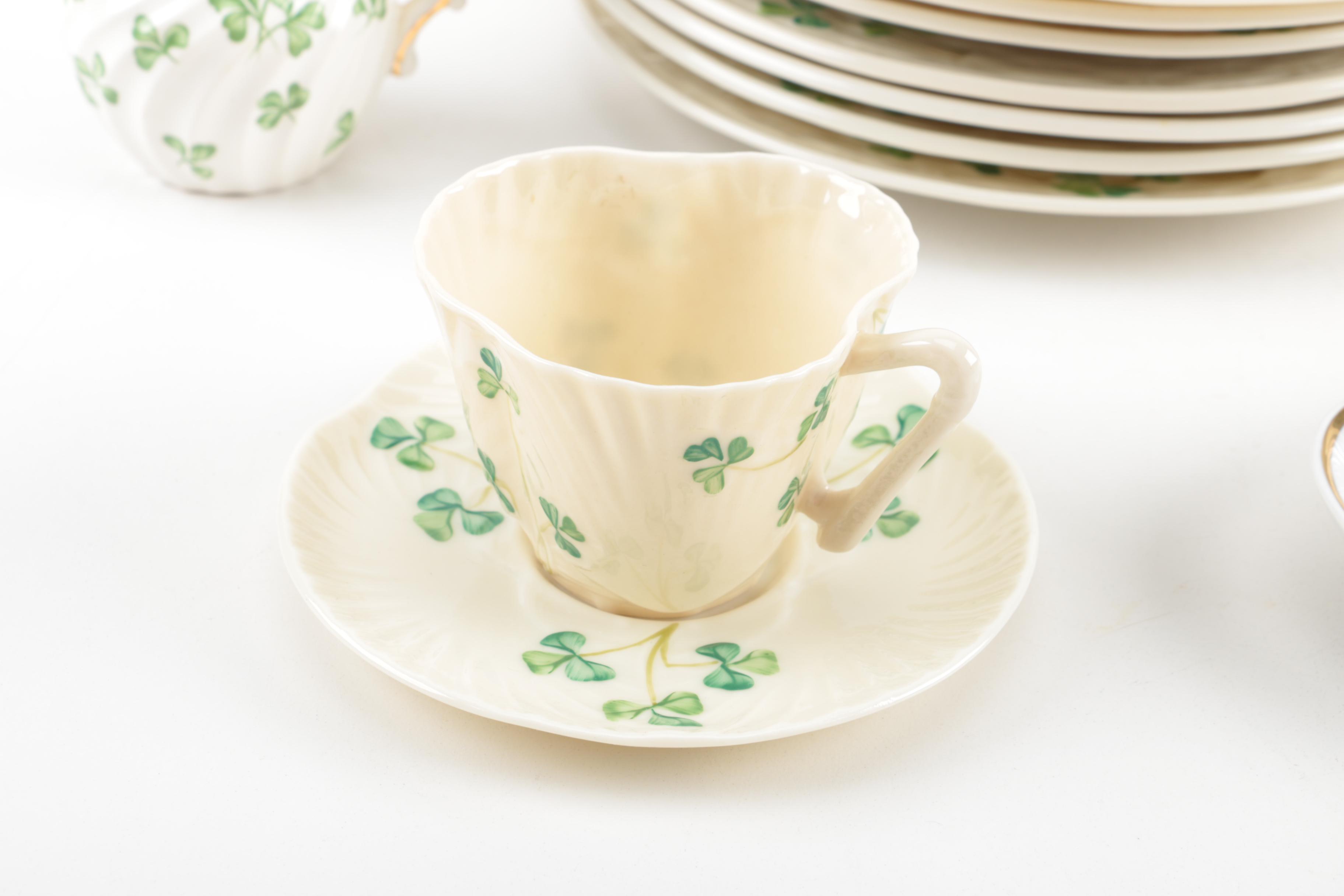 Belleek "Shamrock" and Hollóháza Clover Decorated Tableware with Aynsley