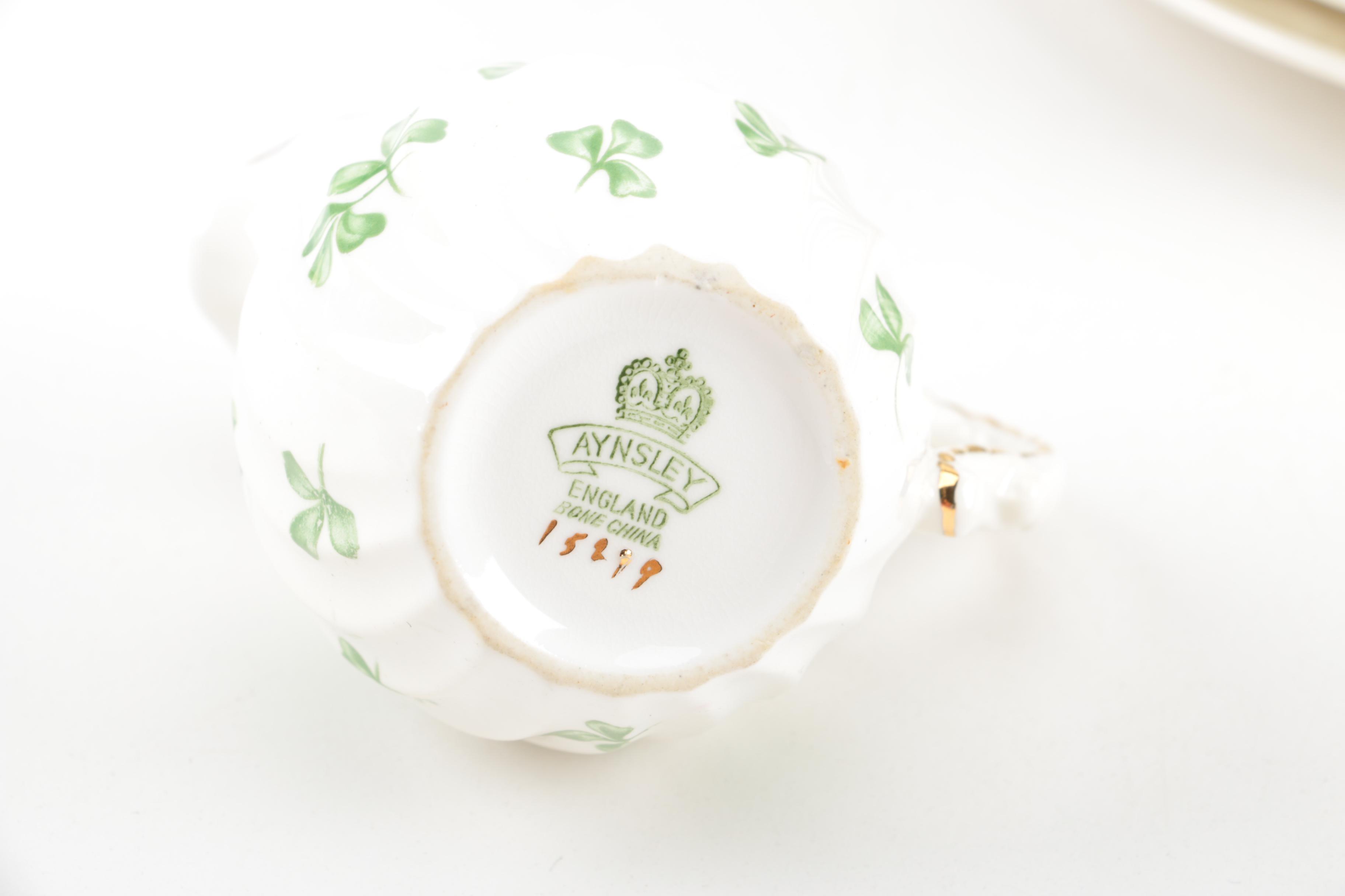 Belleek "Shamrock" and Hollóháza Clover Decorated Tableware with Aynsley