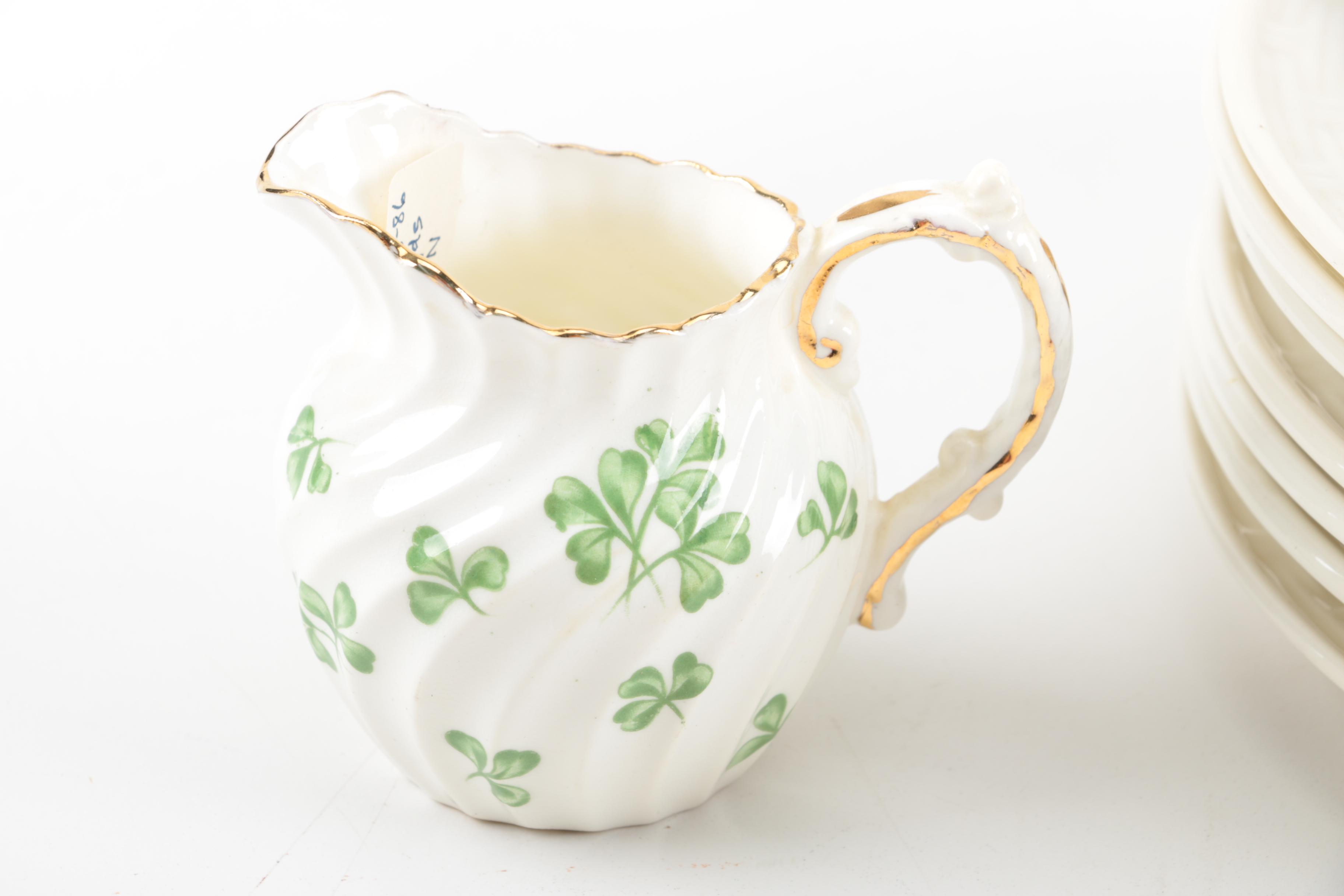 Belleek "Shamrock" and Hollóháza Clover Decorated Tableware with Aynsley