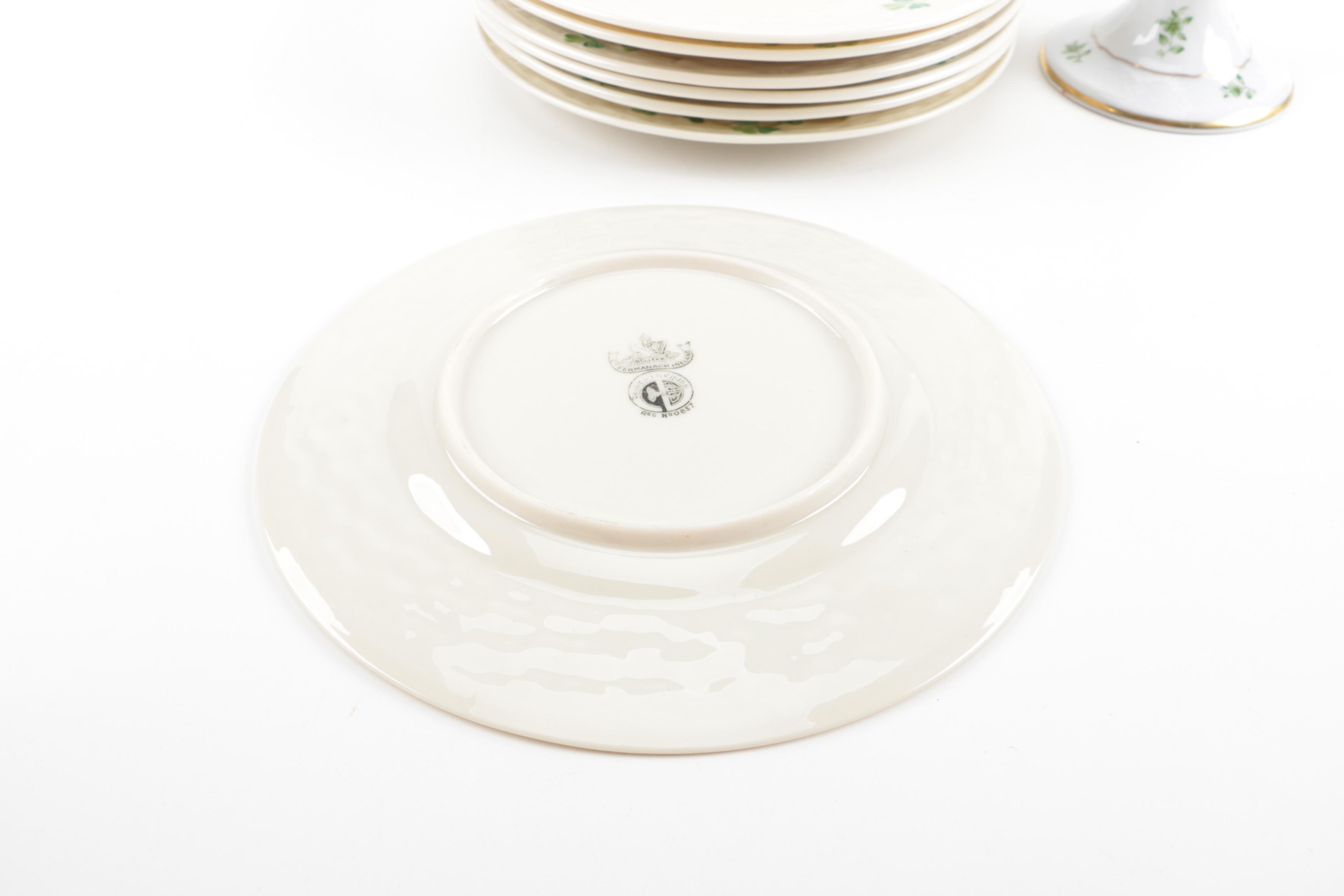 Belleek "Shamrock" and Hollóháza Clover Decorated Tableware with Aynsley