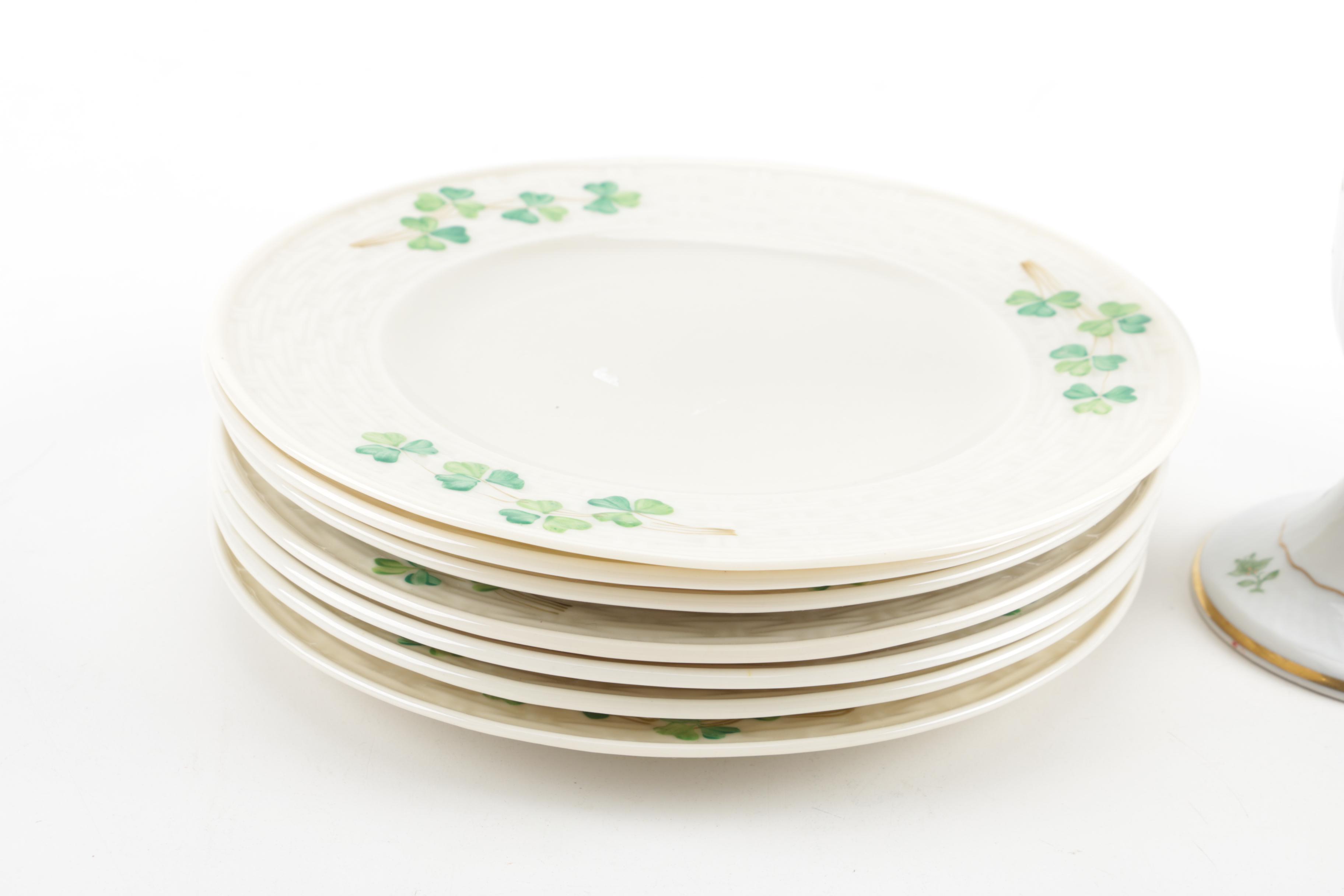 Belleek "Shamrock" and Hollóháza Clover Decorated Tableware with Aynsley