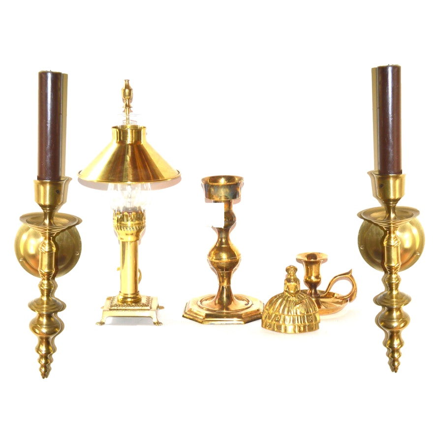 Pair of Brass Candle Sconces and Decor