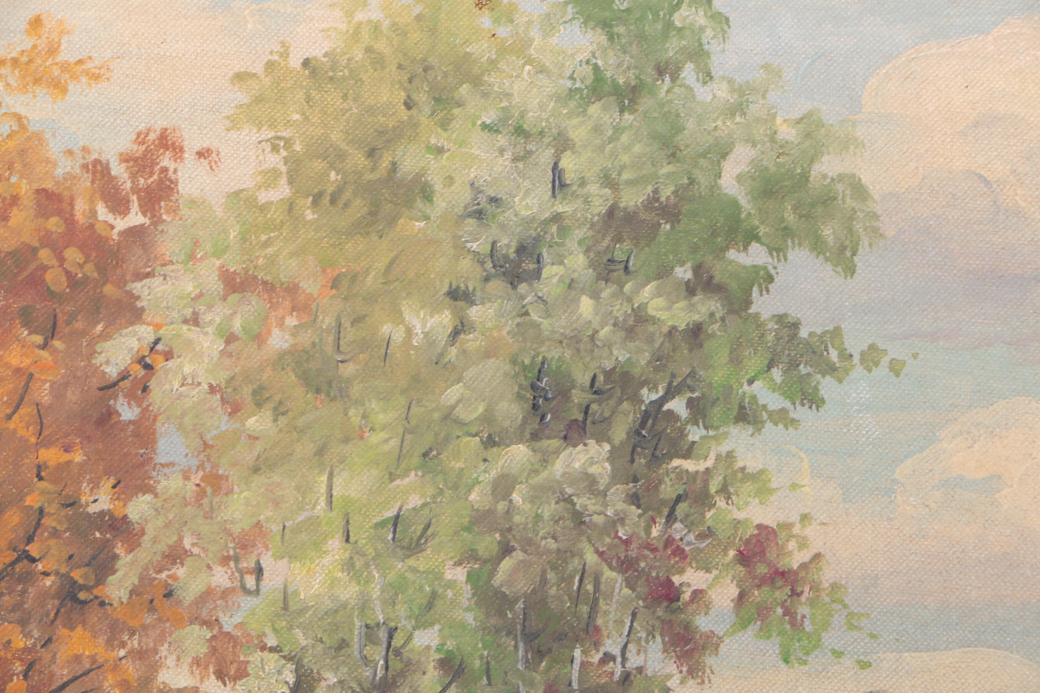 B. Hatton Oil Painting on Canvas Board of Autumn Landscape