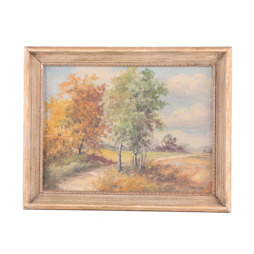 B. Hatton Oil Painting on Canvas Board of Autumn Landscape